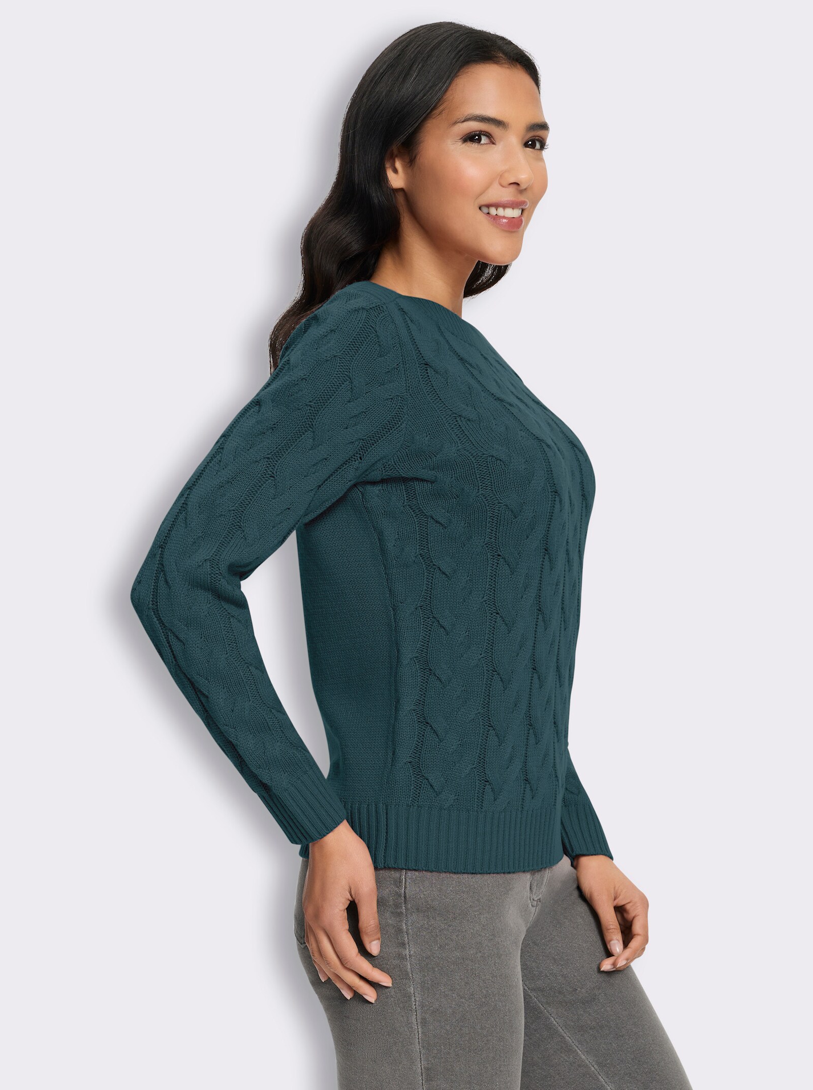 Langarm-Pullover mit Zopfmuster - petrol