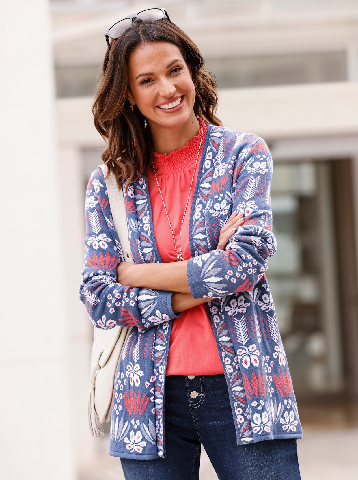 Strickjacke - jeansblau-gemustert