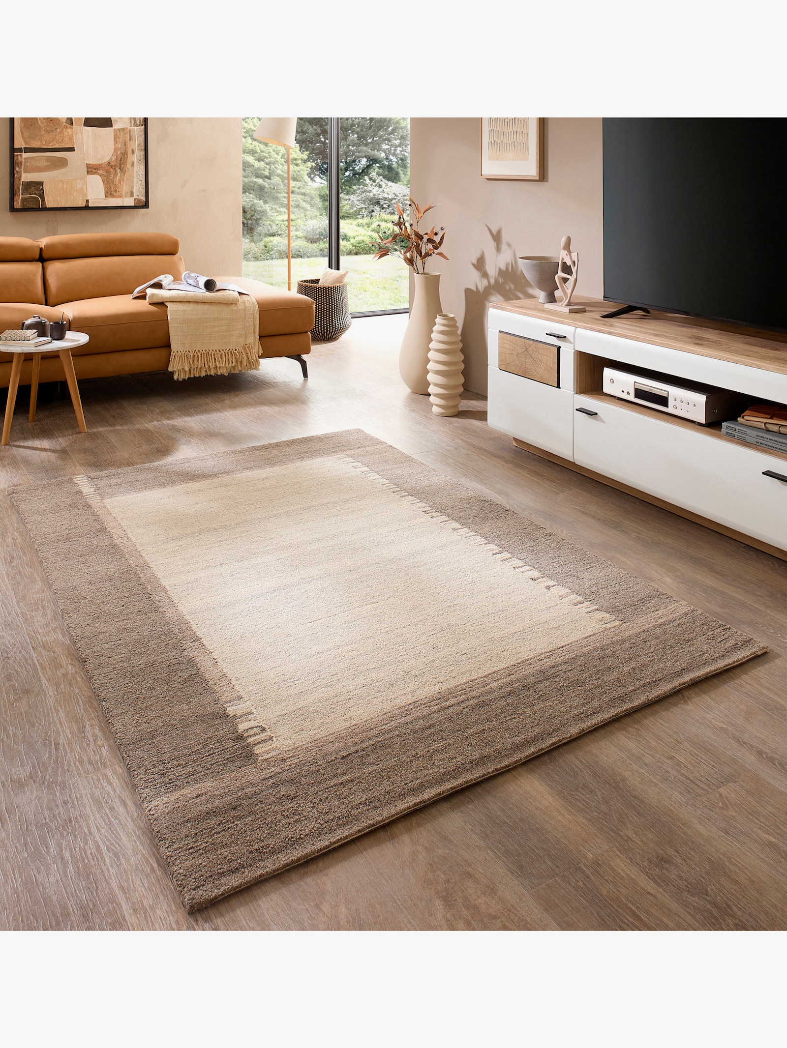 Teppich aus Schurwolle, handgewebt - sand-taupe