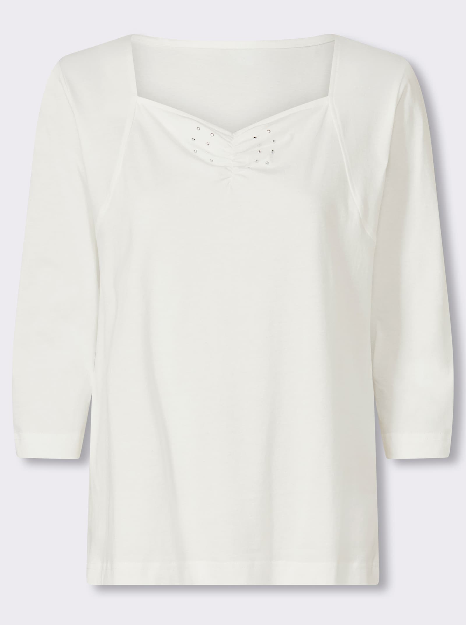 3/4-Arm-Shirt mit Herz-Ausschnitt, Baumwolle - ecru