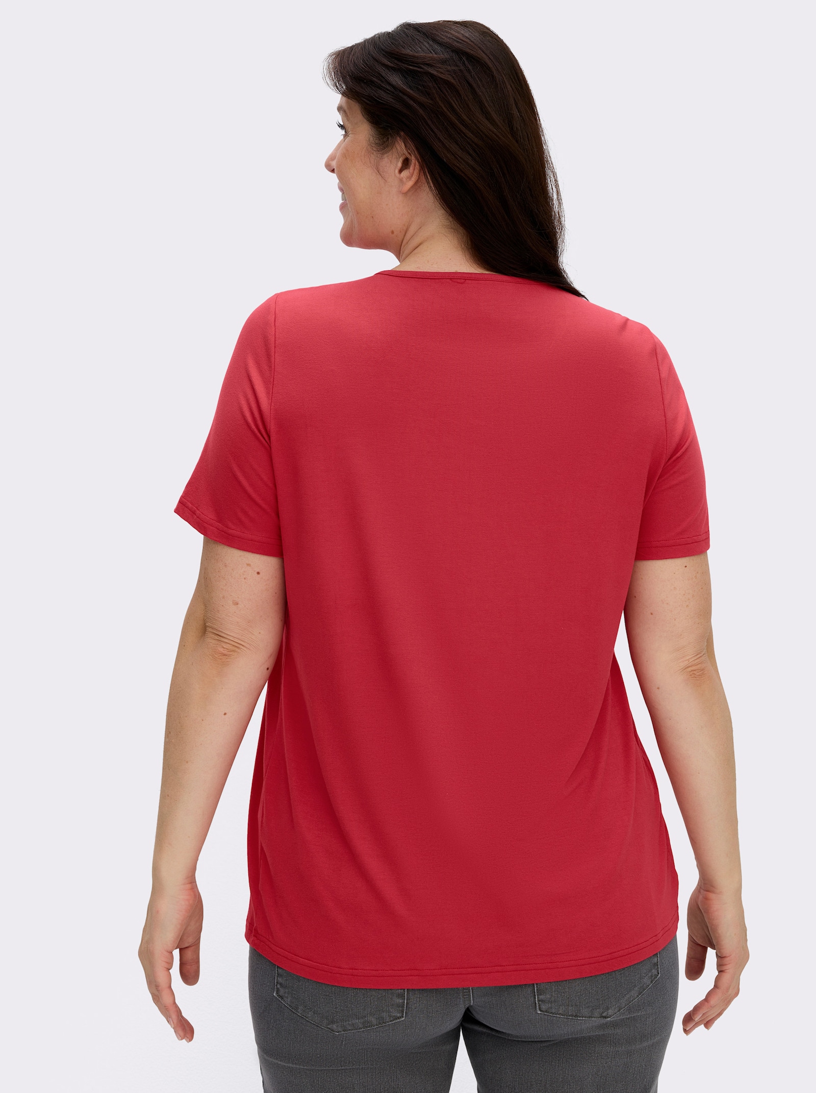  Rundhalsshirt in A-Form mit Falten - erdbeere