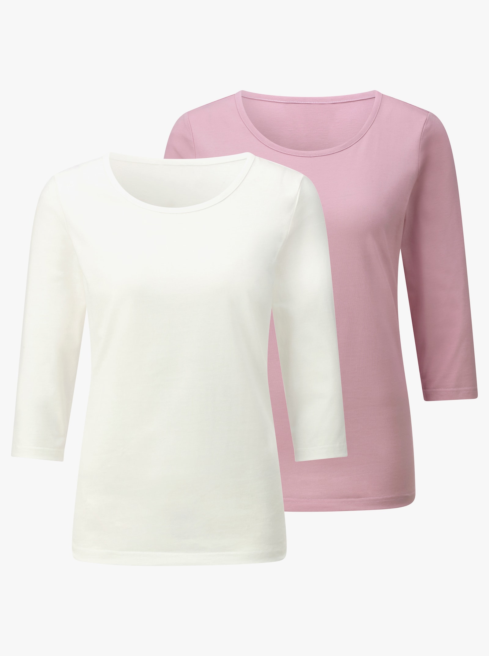 Tričko s 3/4 rukávem v balení po 2 kusech - růžová + ecru