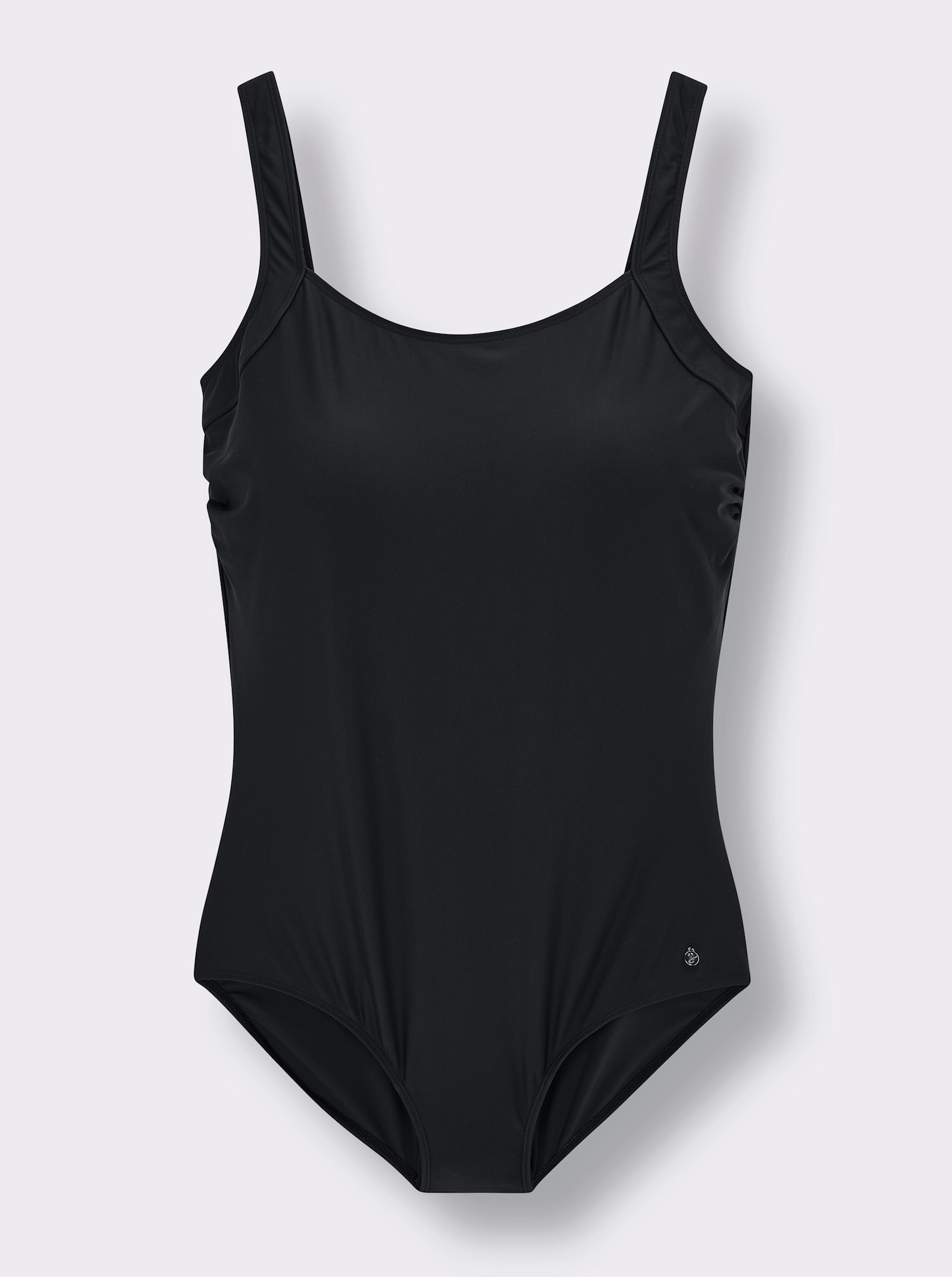 sheego Badeanzug mit raffiniertem Rückenausschnitt - schwarz