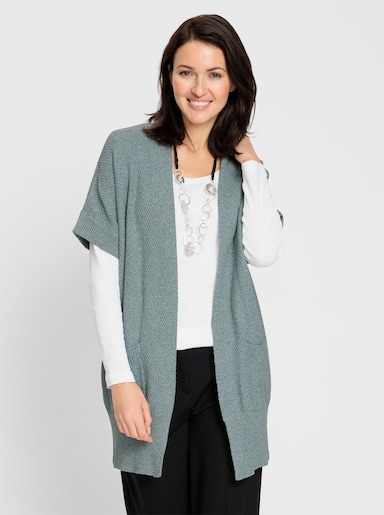 Longstrickjacke - jade-meliert
