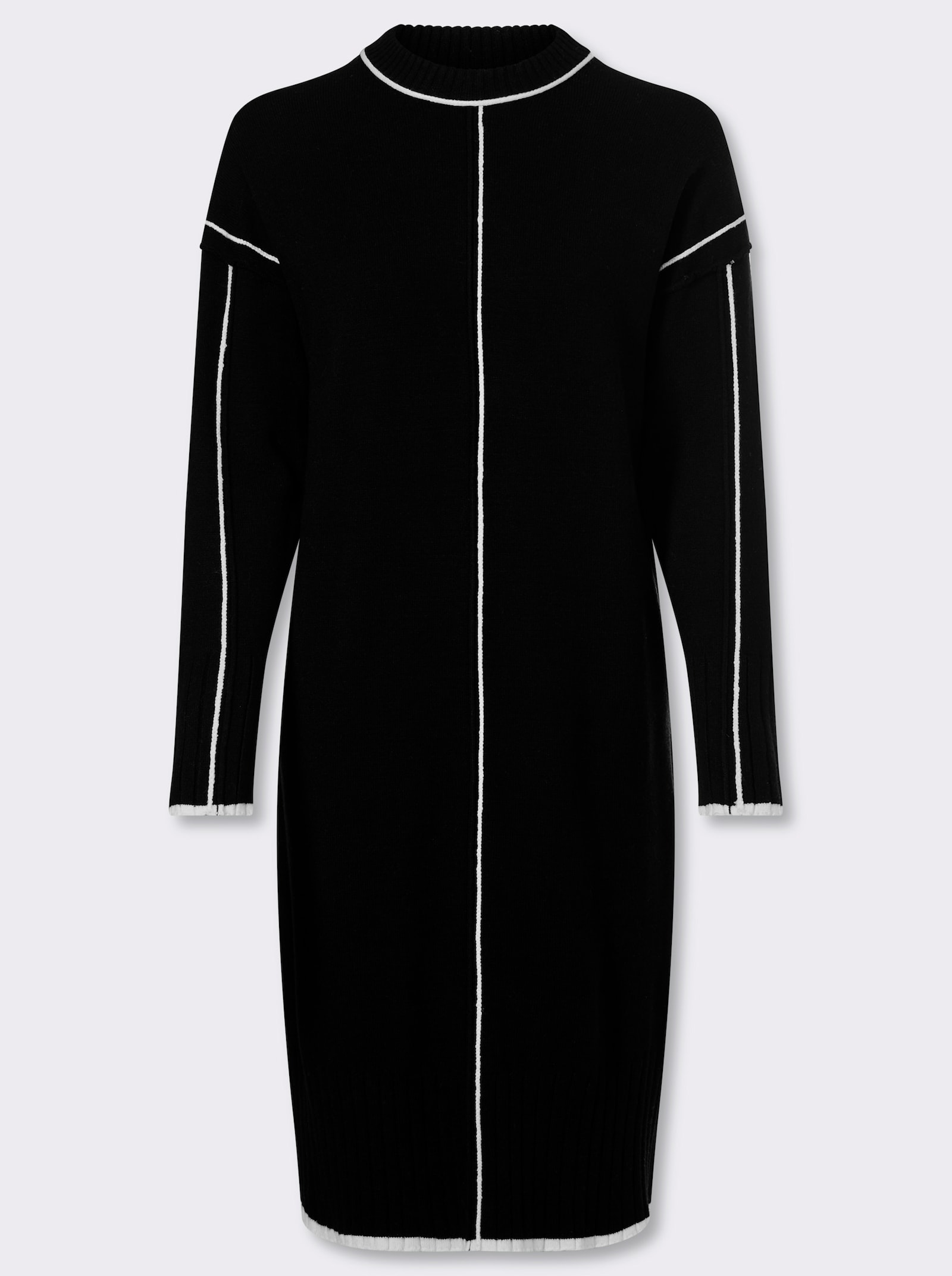 heine Strickkleid mit Kontrast-Paspeln - schwarz-meliert