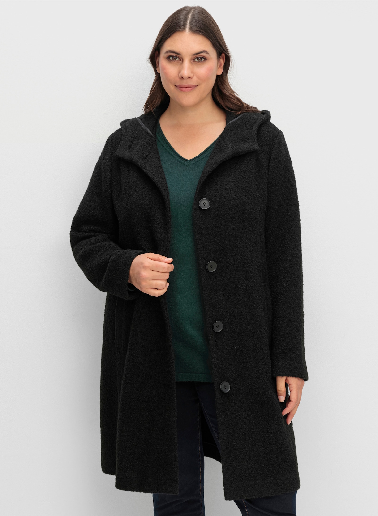 sheego Korte mantel van bouclé - zwart