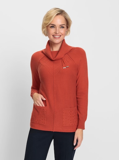 Rollkragenpullover mit Glitzersteinchen - terra