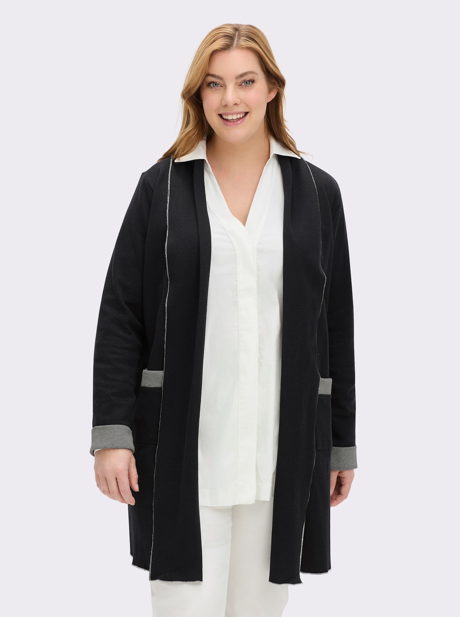 Shirtjacke in Interlock-Jersey-Qualität - schwarz-grau-meliert