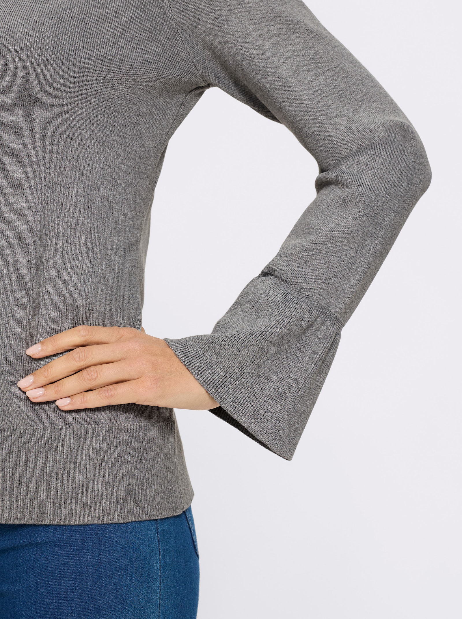 heine Pullover van fijntricot met boothals - grijs gemêleerd