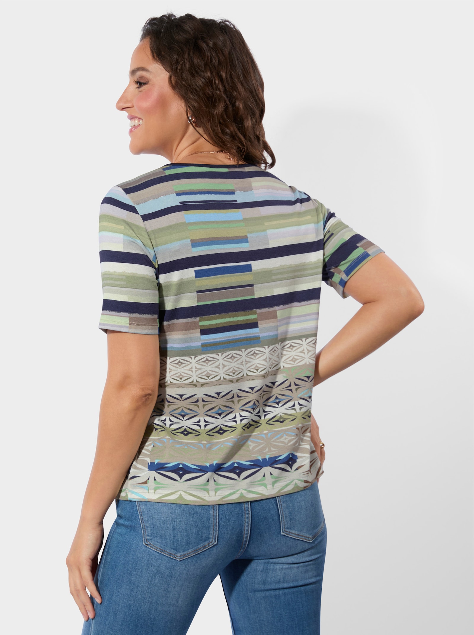 Kurzarmshirt - khaki-sesam-bedruckt