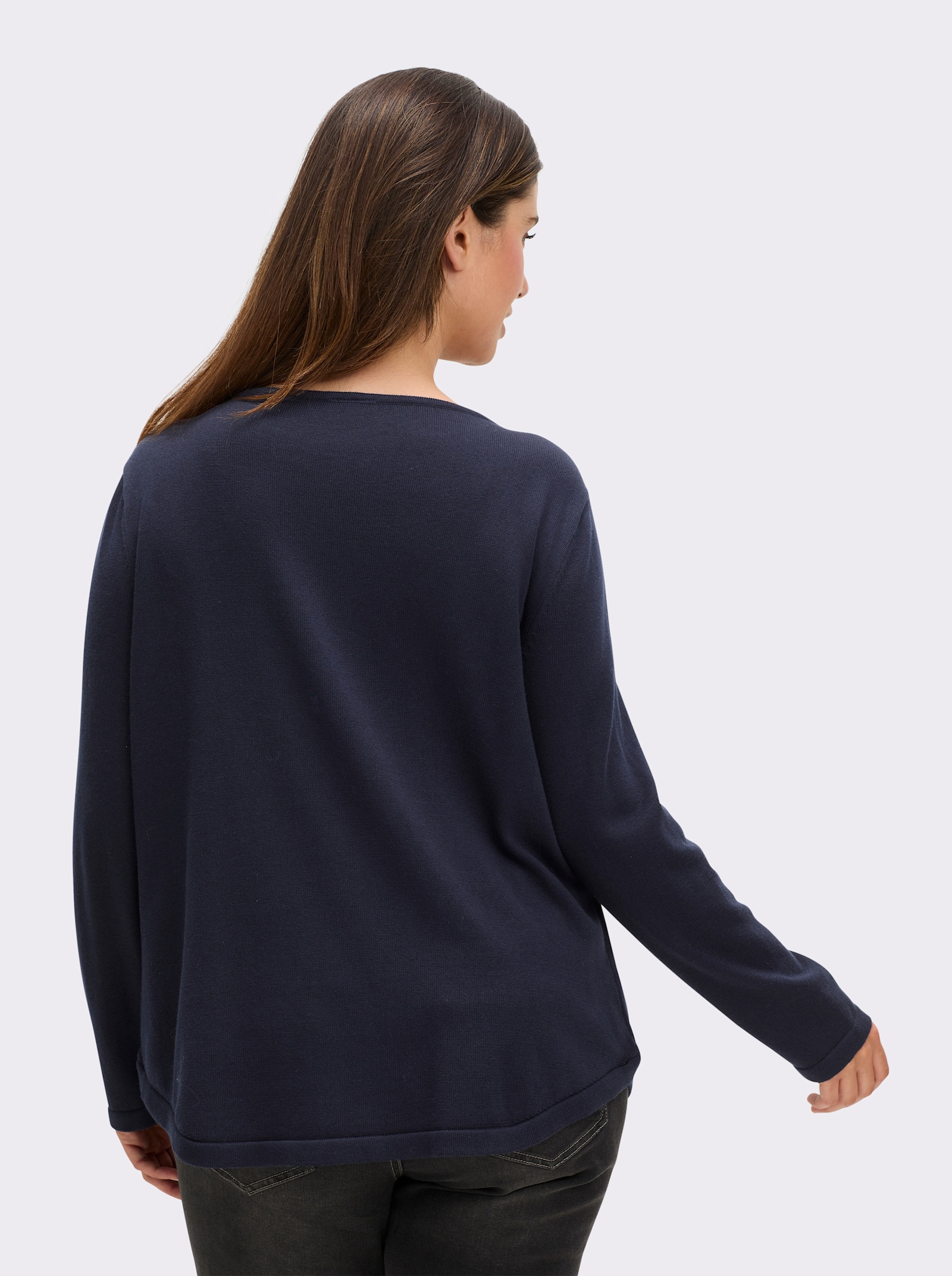 Rundhalspullover mit U-Boot-Ausschnitt - marine