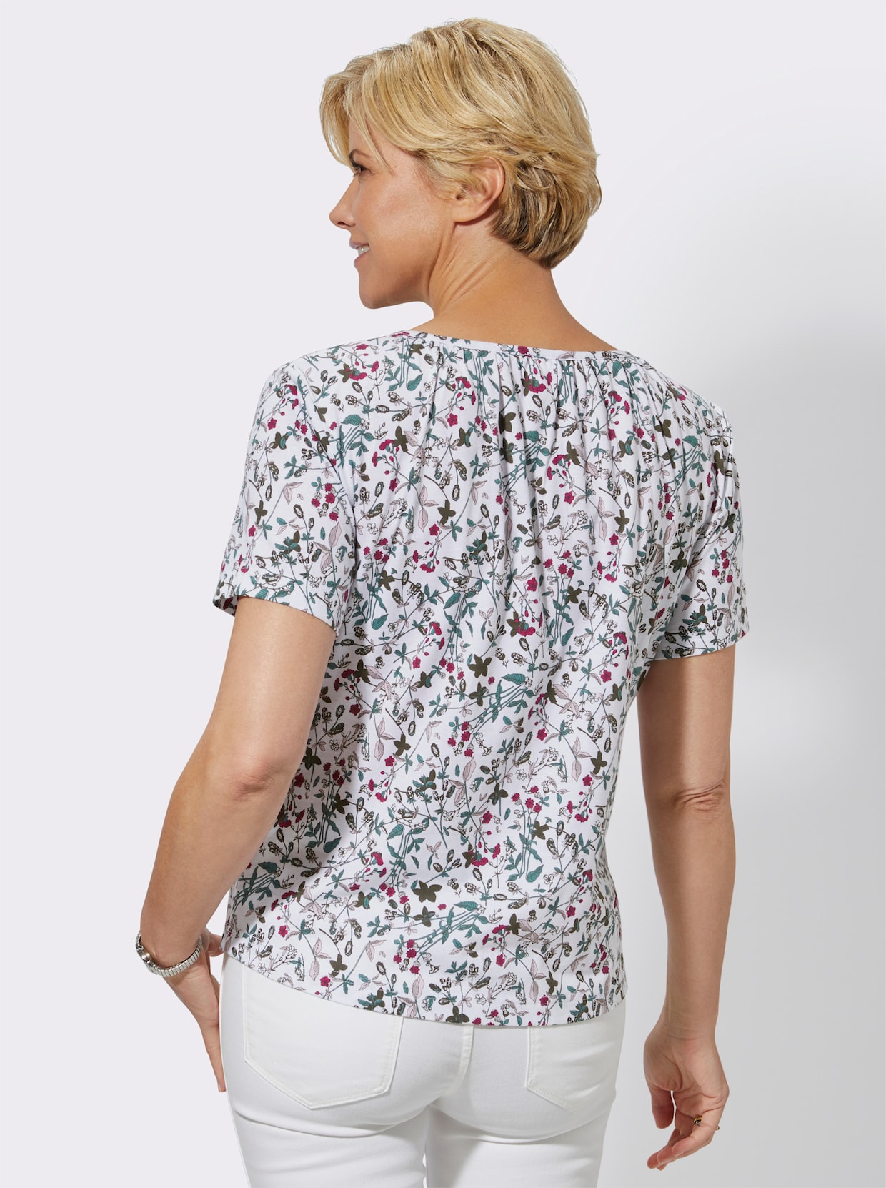 Shirt met ronde hals - wit geprint