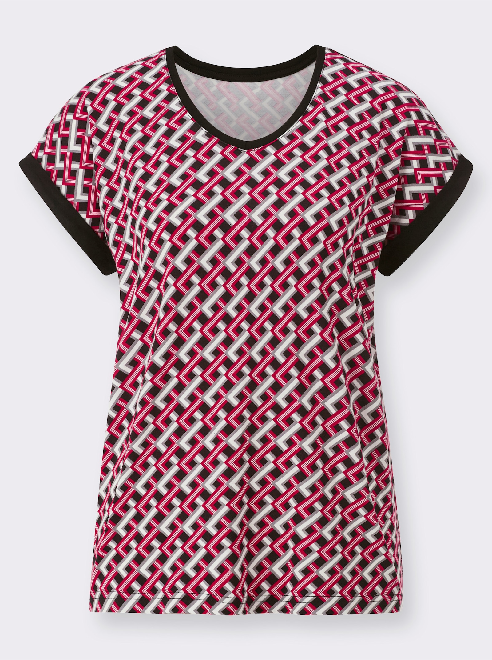 V-Shirt im Allover-Druck - rot-schwarz-bedruckt