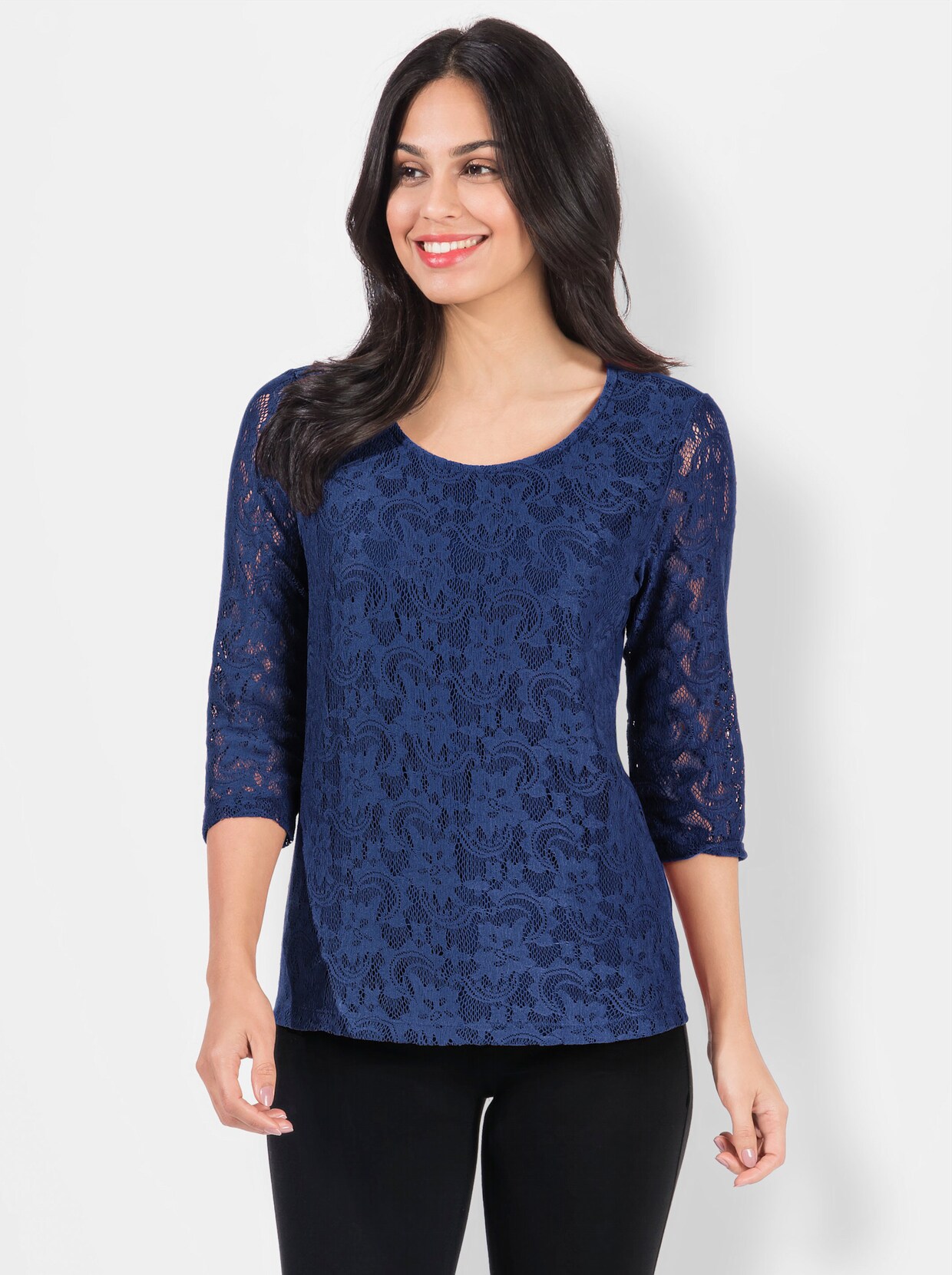 Spitzenshirt - jeansblau