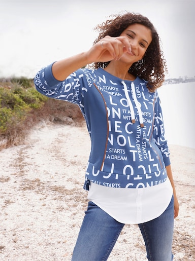Sweatshirt mit angerautem Innenteil - jeansblau-weiß-bedruckt