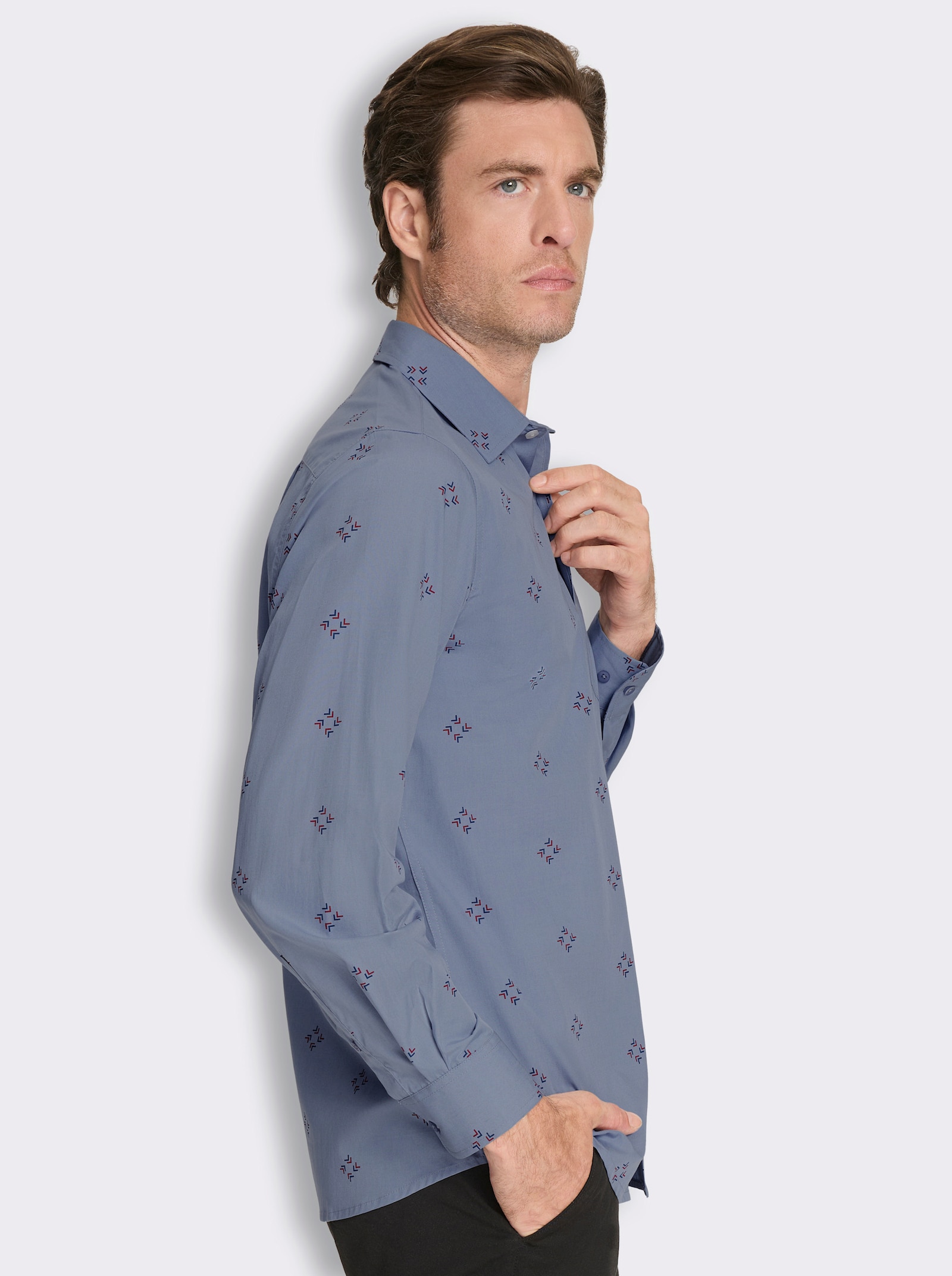 Langarmhemd mit Allover-Print - taubenblau