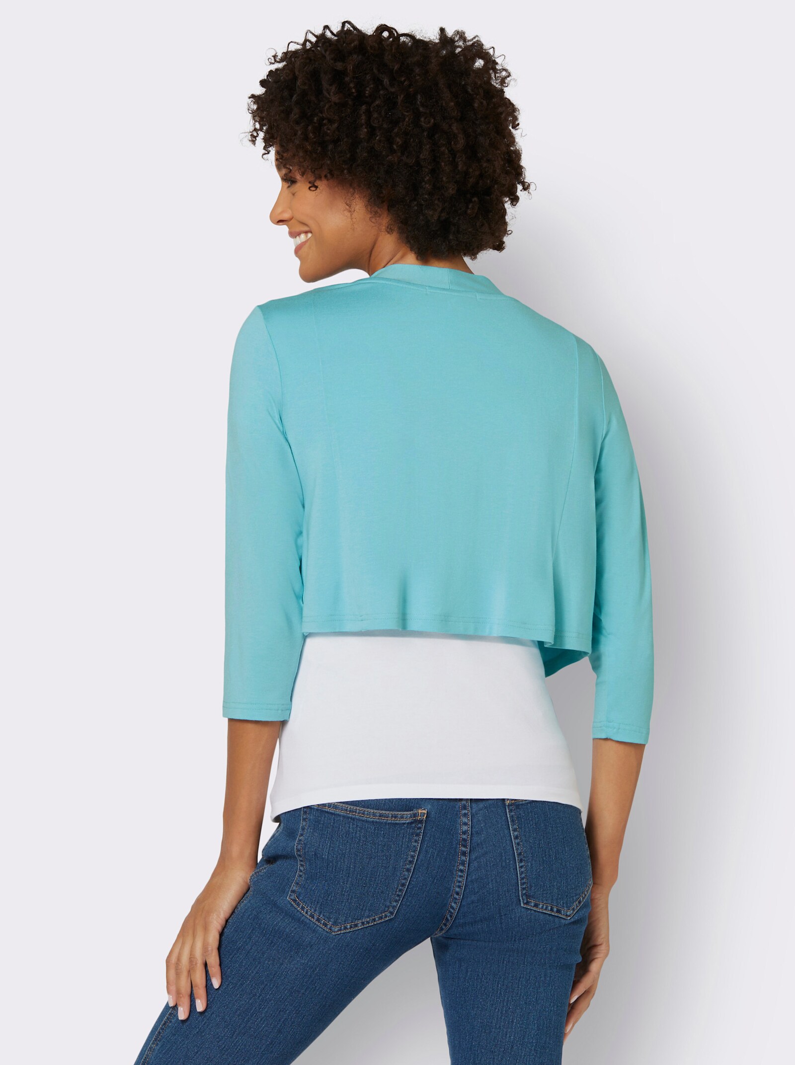 Shirtjacke in Bolero-Form - aquamarin