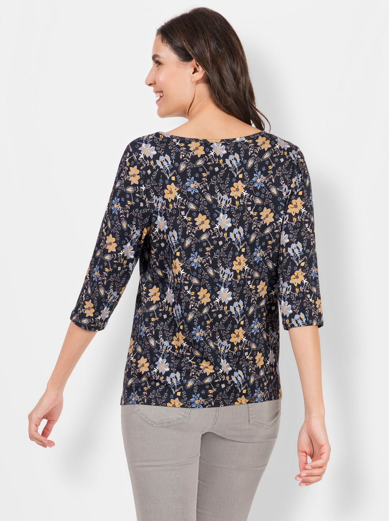 Print-Shirt - marine-ocker-bedruckt