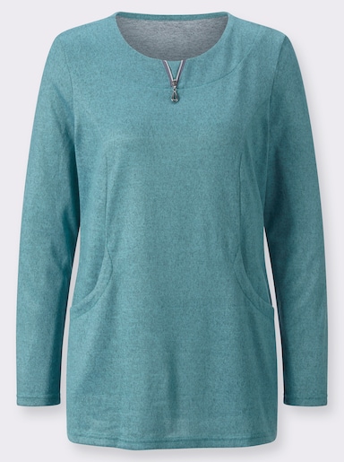 Langarmshirt in angerauter Qualität - ozean-schwarz-meliert