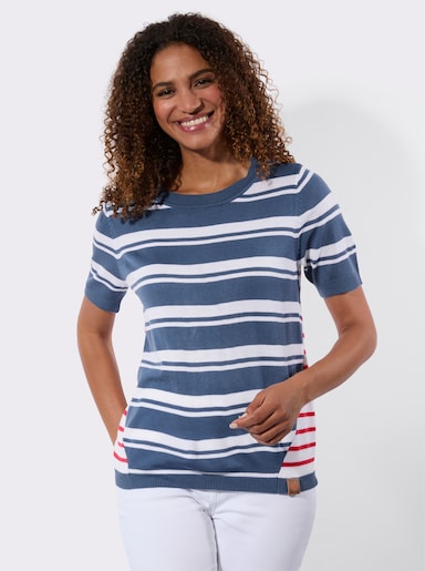 Kurzarm-Pullover - jeansblau-weiß-gestreift
