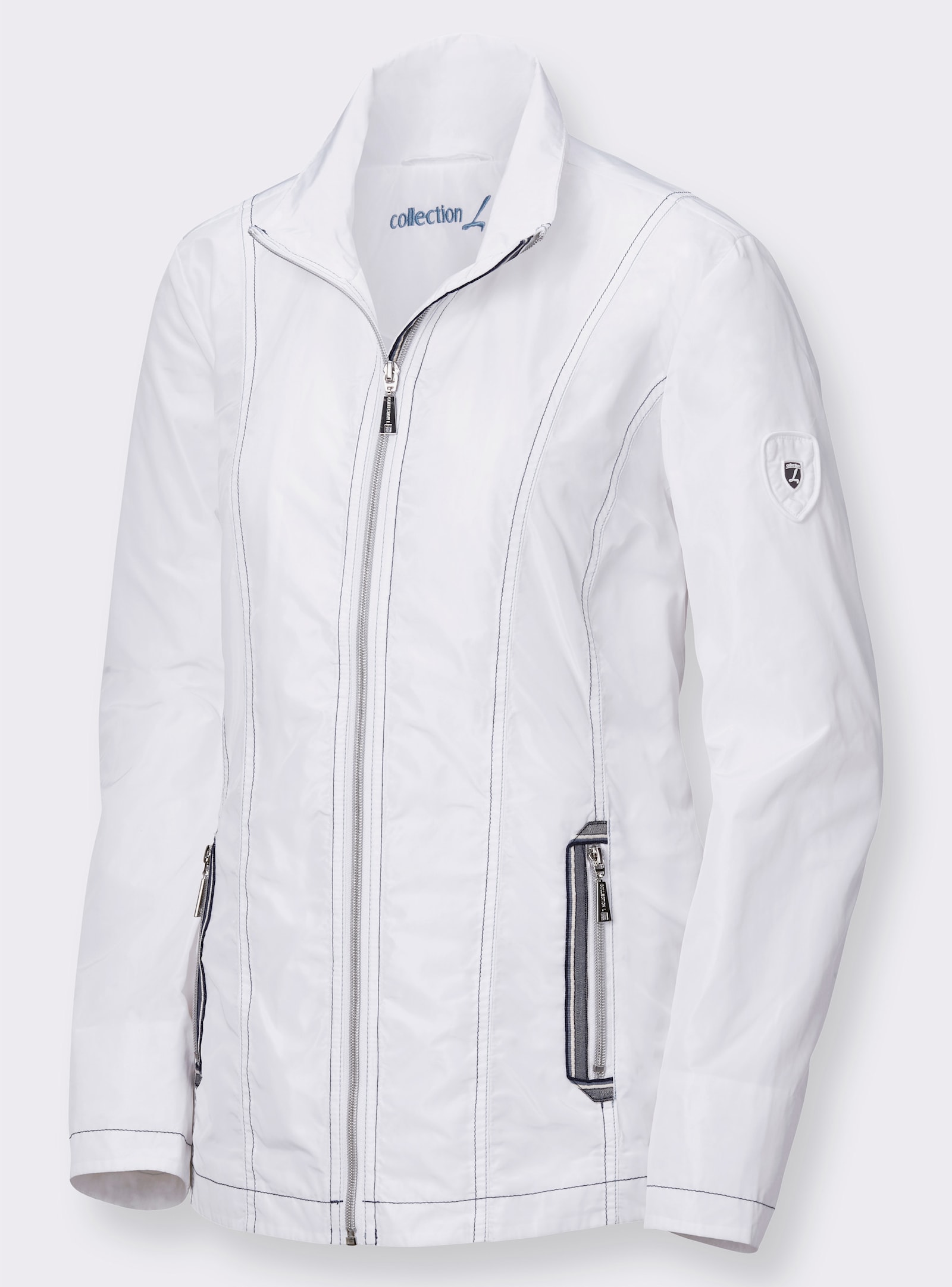 Übergangsjacke mit kontrastfarbigen Ziernähten - weiss