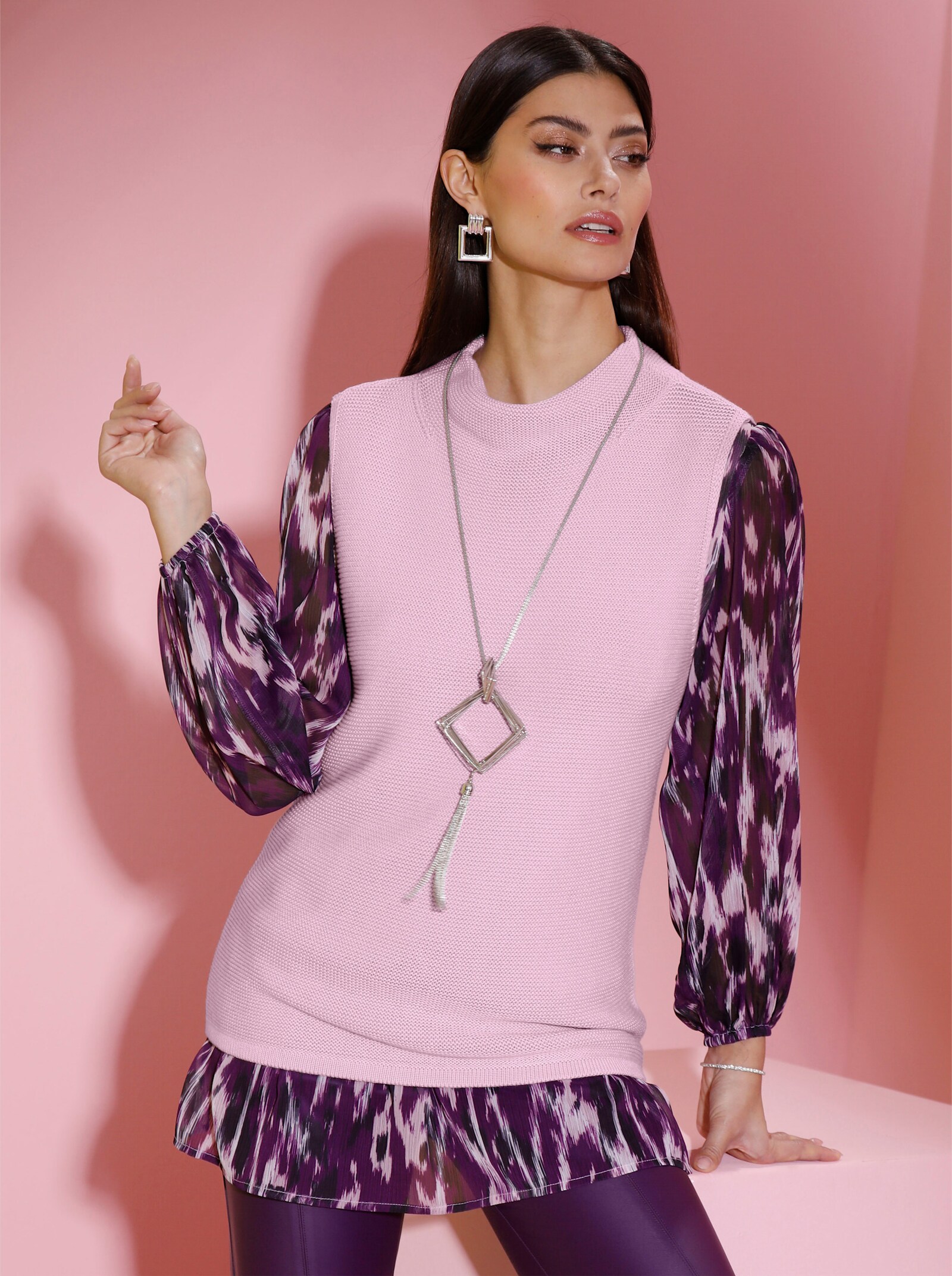 Pullunder in Linksstrick-Struktur - rosé