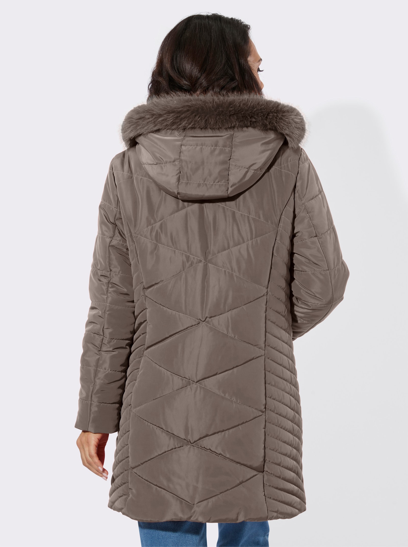 Longjacke mit abnehmbarer Kapuze - taupe