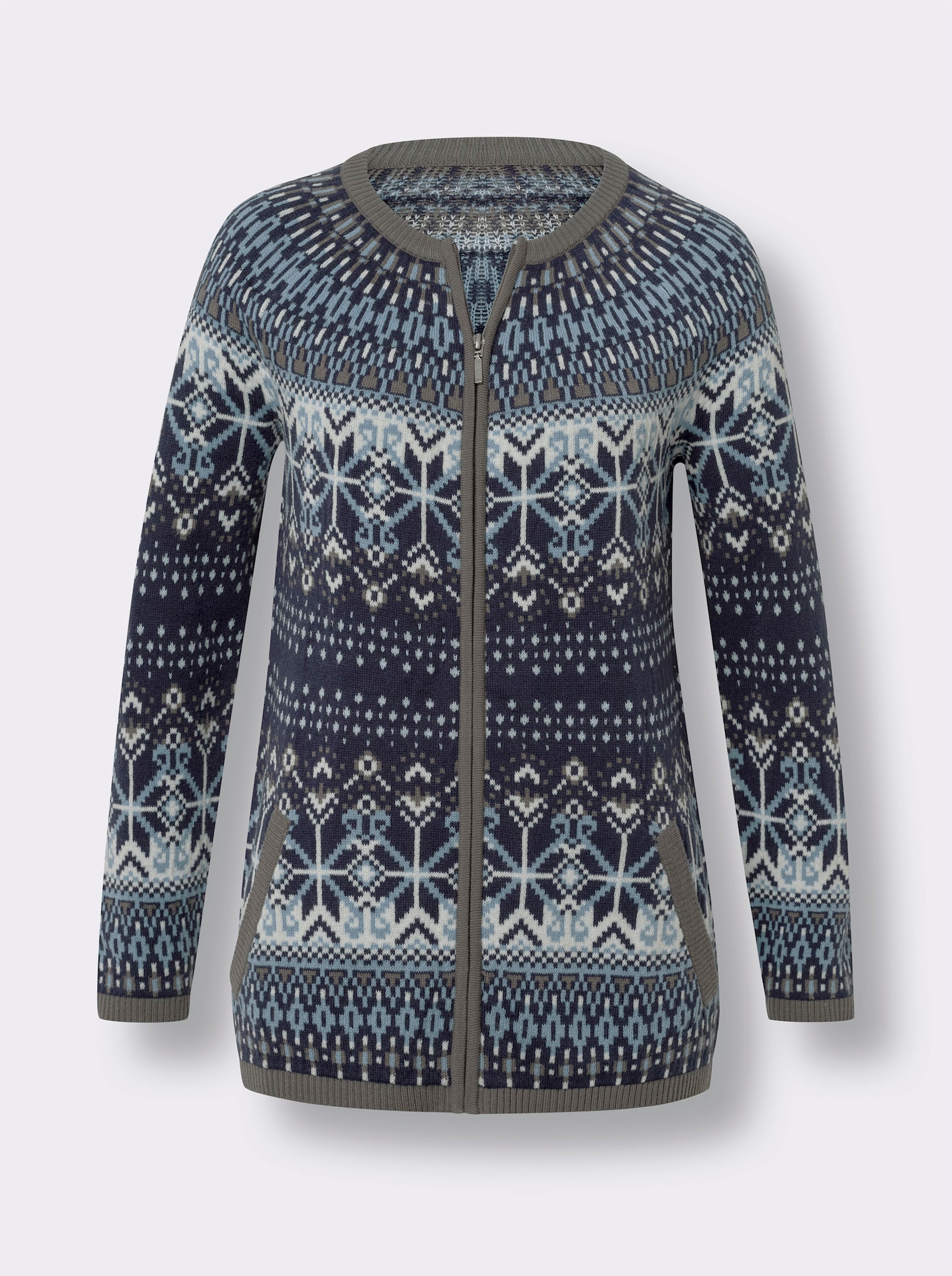 Jacquardstrickjacke im Norwegermuster - marine-bleu-gemustert