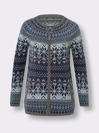 Jacquardstrickjacke - marine-bleu-gemustert