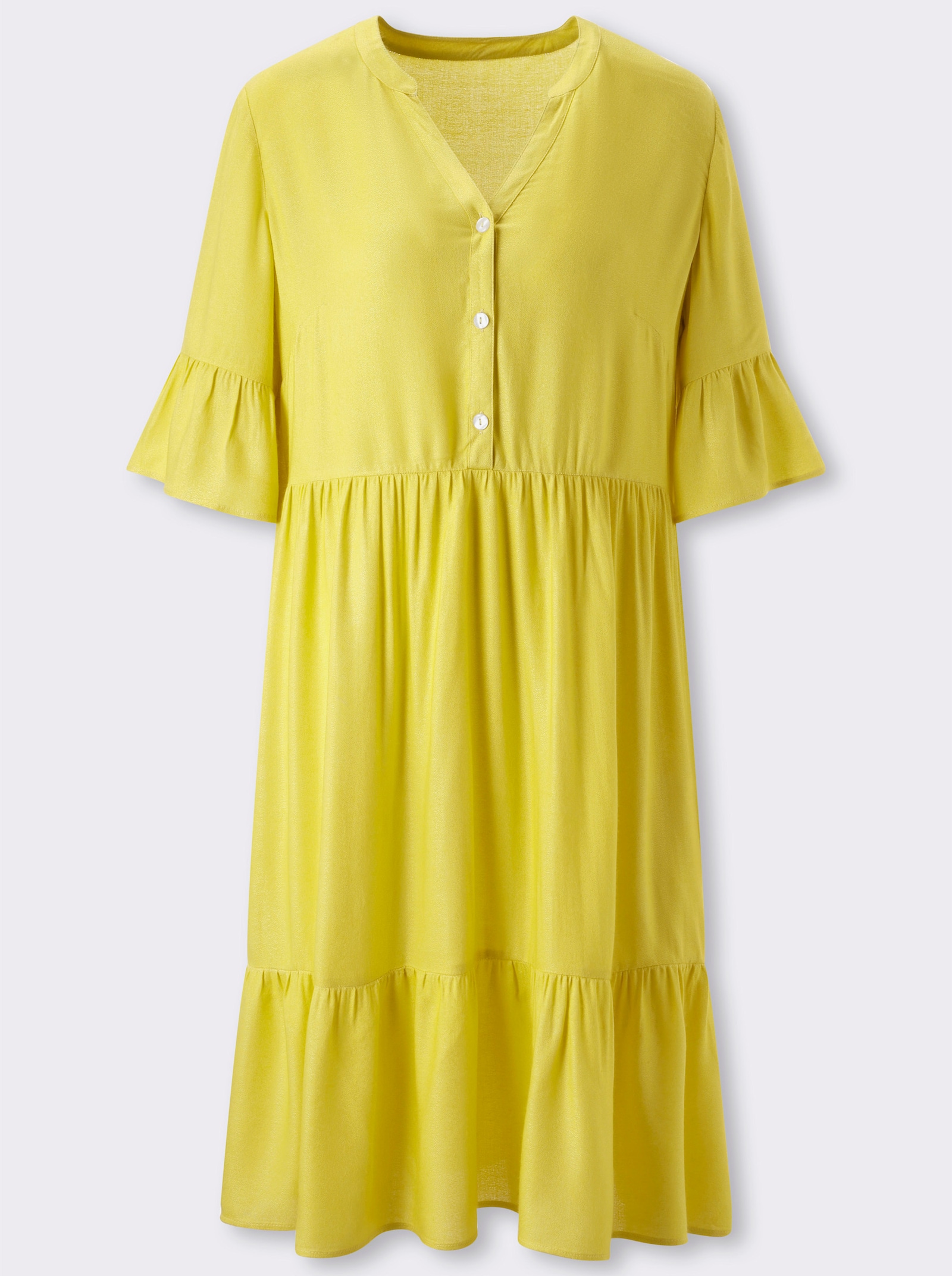 Tunikakleid in Stufenform, reine Viskose - limone