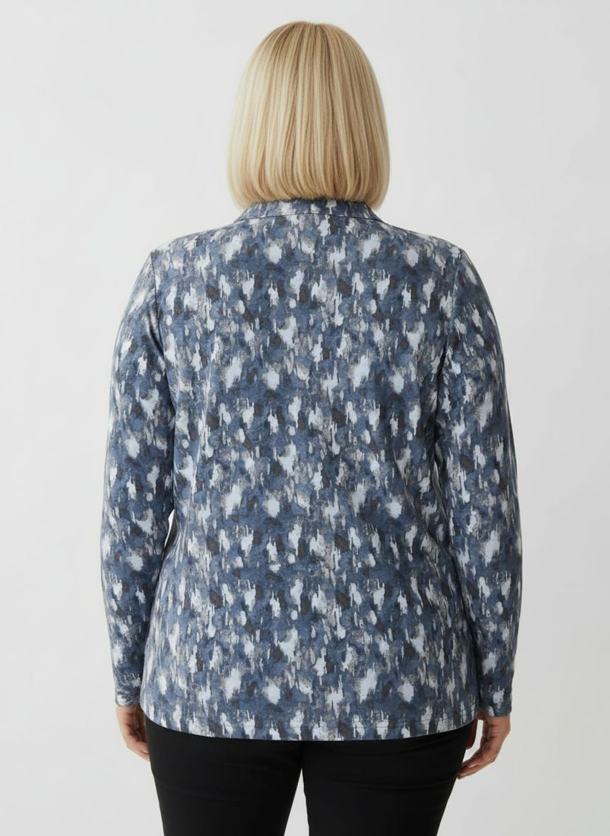 Poloshirt mit kurzer Knopfleiste - rauchblau-graphit-bedruckt