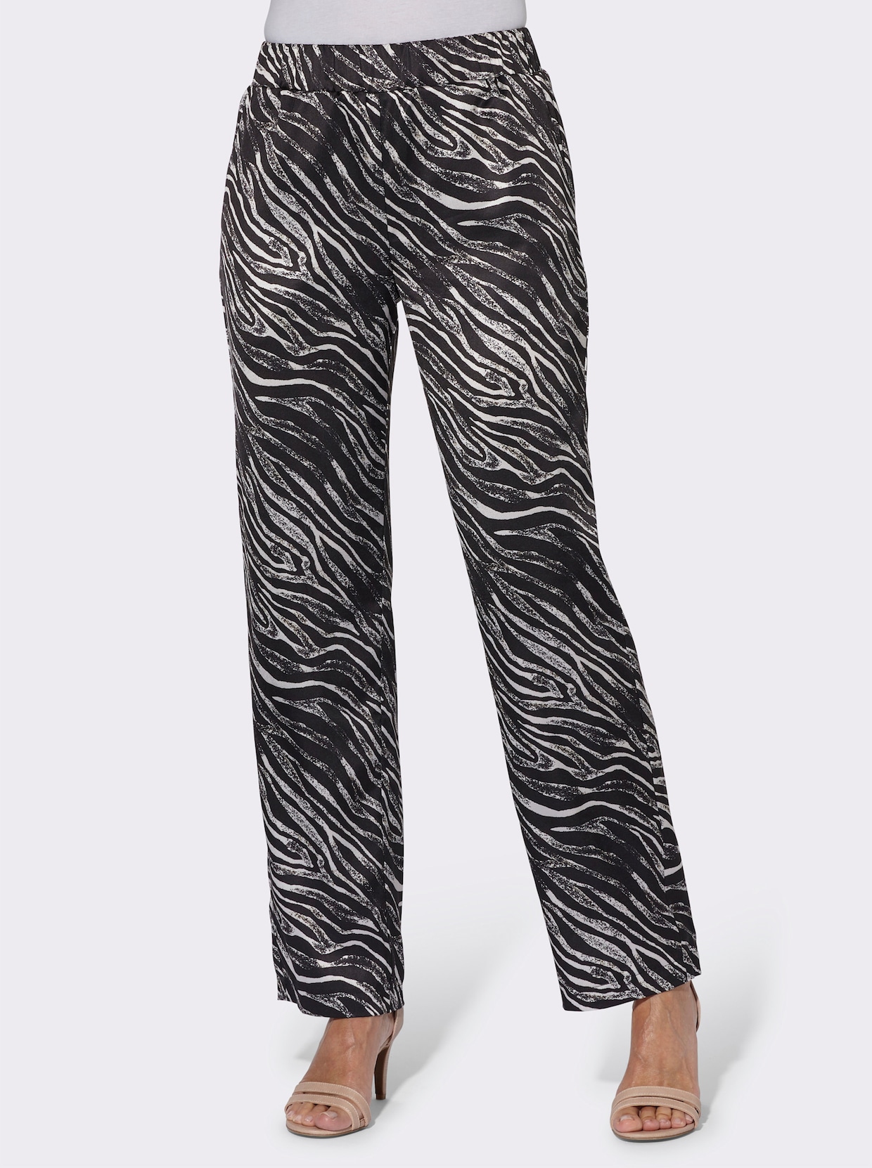 comfortbroek - zwart/zand geprint