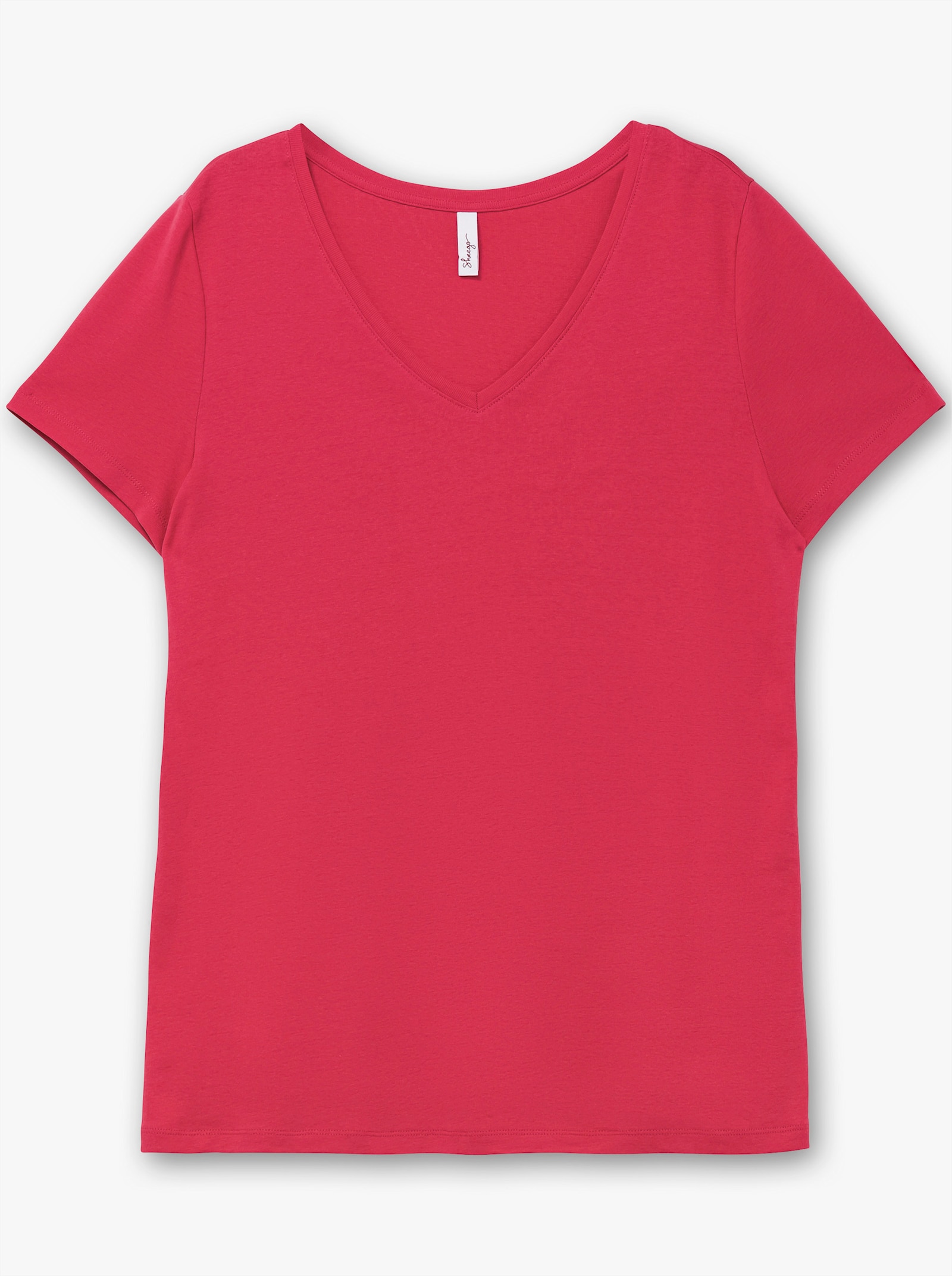 sheego T-shirt met V-hals, ribmateriaal - magenta