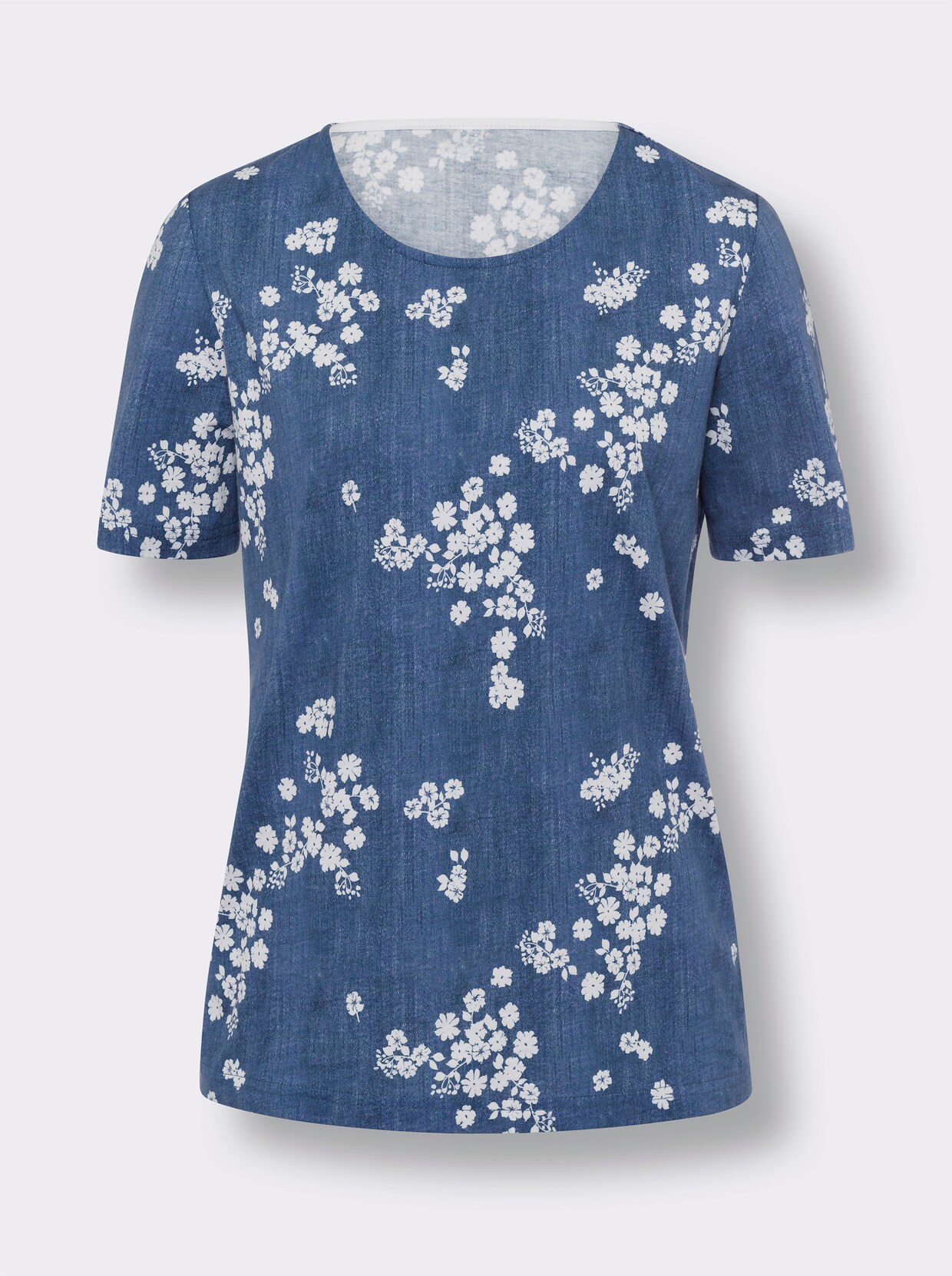 Kurzarmshirt - jeansblau-weiß-bedruckt