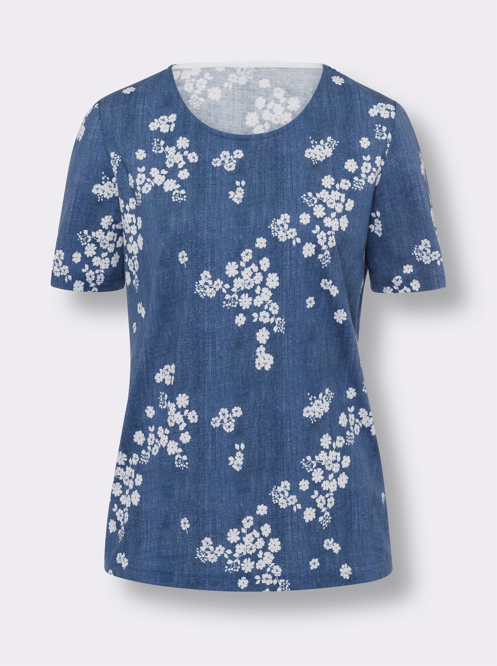 Kurzarmshirt in Jeans-Optik - jeansblau-weiß-bedruckt