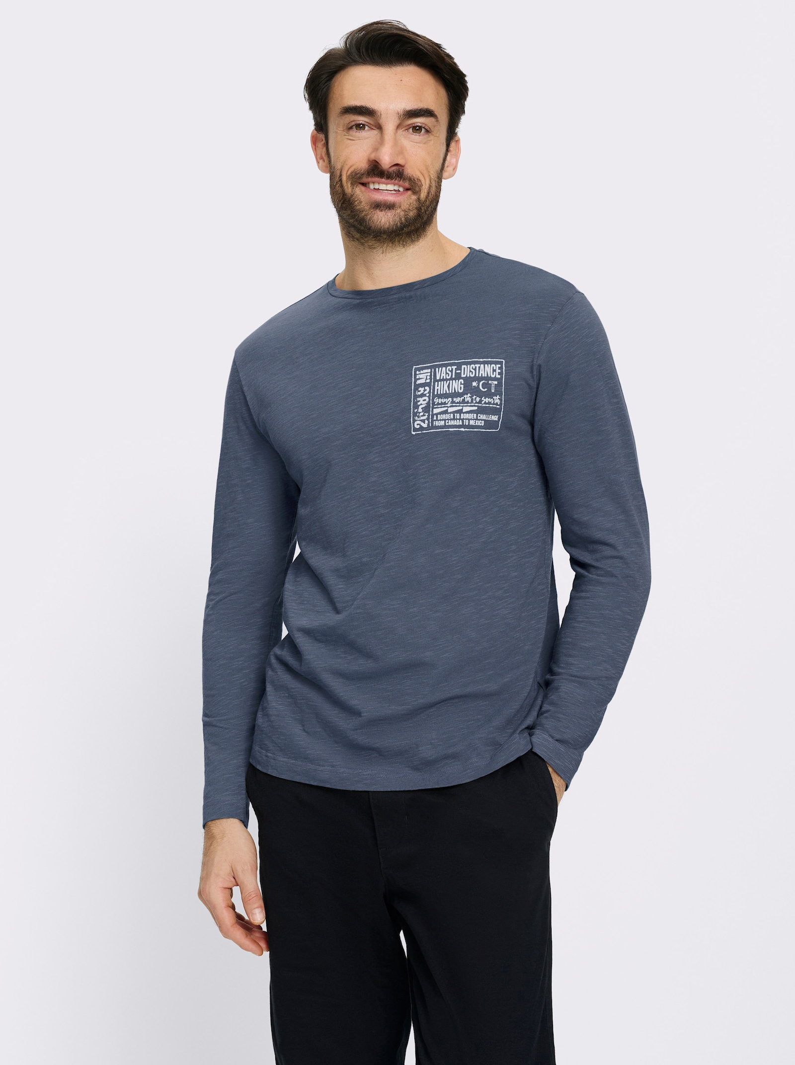 Catamaran Langarmshirt mit platziertem Druck - rauchblau-bedruckt