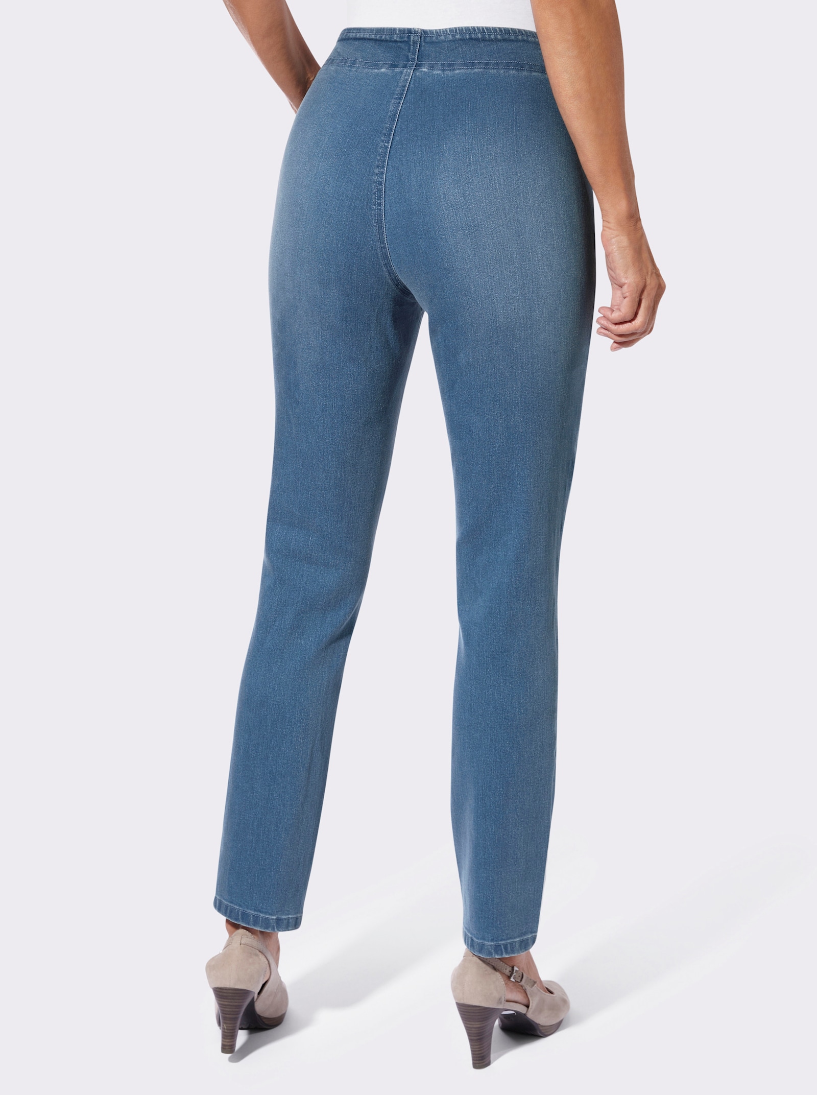 Jeans mit überlappendem Dehnbund - blue-bleached