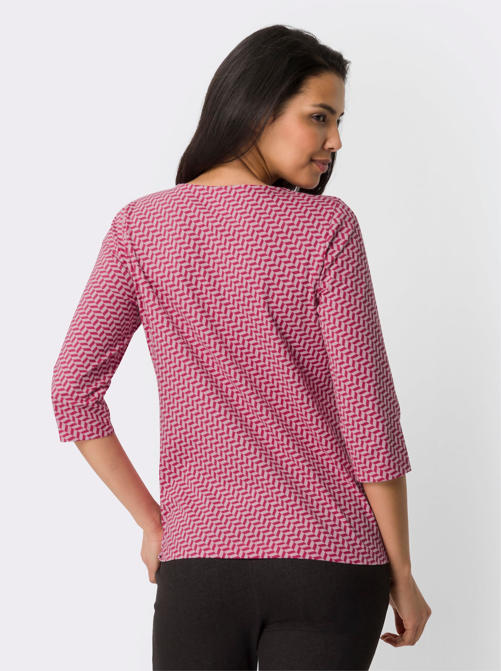 Topp med 3/4-ärm & minimalistiskt tryck - cerise-ljusrosa