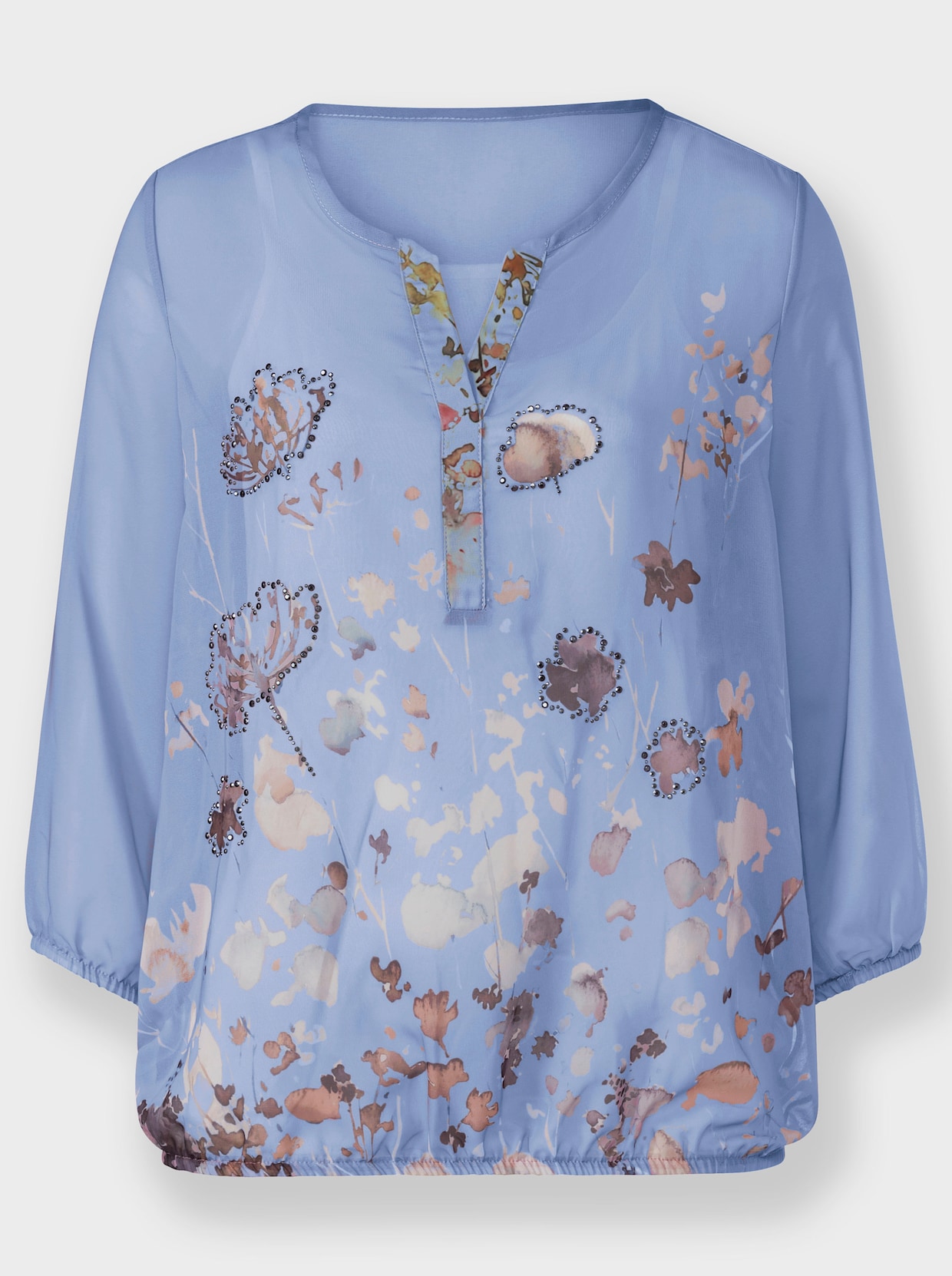 Comfortabele blouse - bleu geprint