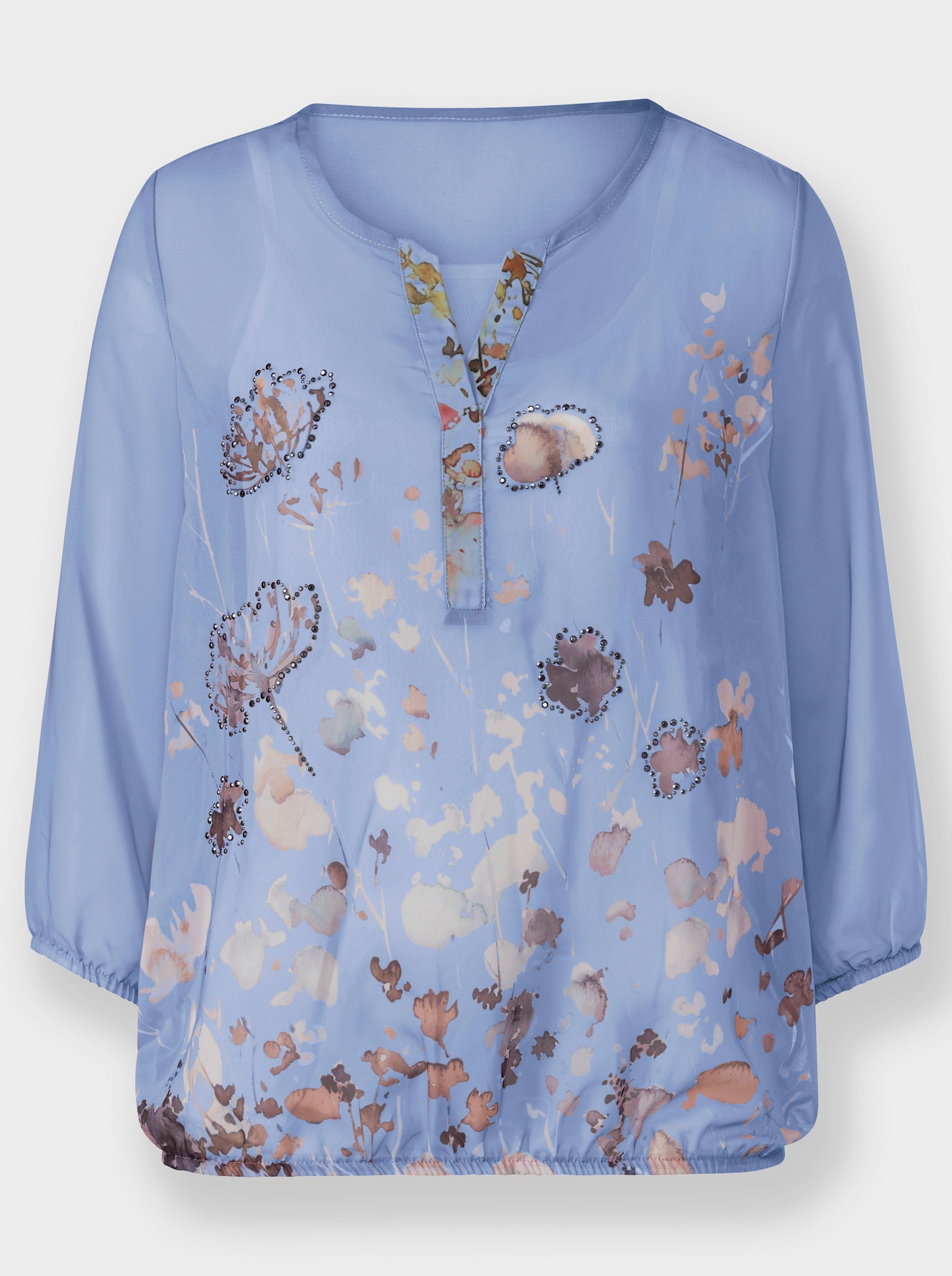 Schlupfbluse mit Spaghetti-Top - bleu-bedruckt