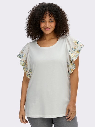 sheego Shirt met geborduurde vleermuismouwen - ecru/koningsblauw