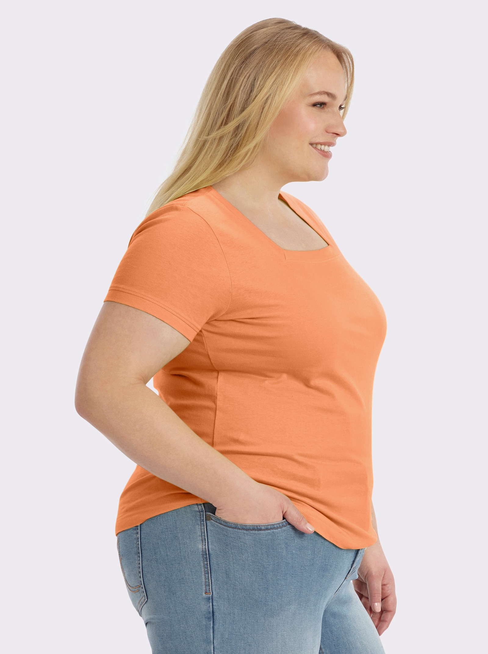 Kurzarmshirt mit Karree-Ausschnitt - orange