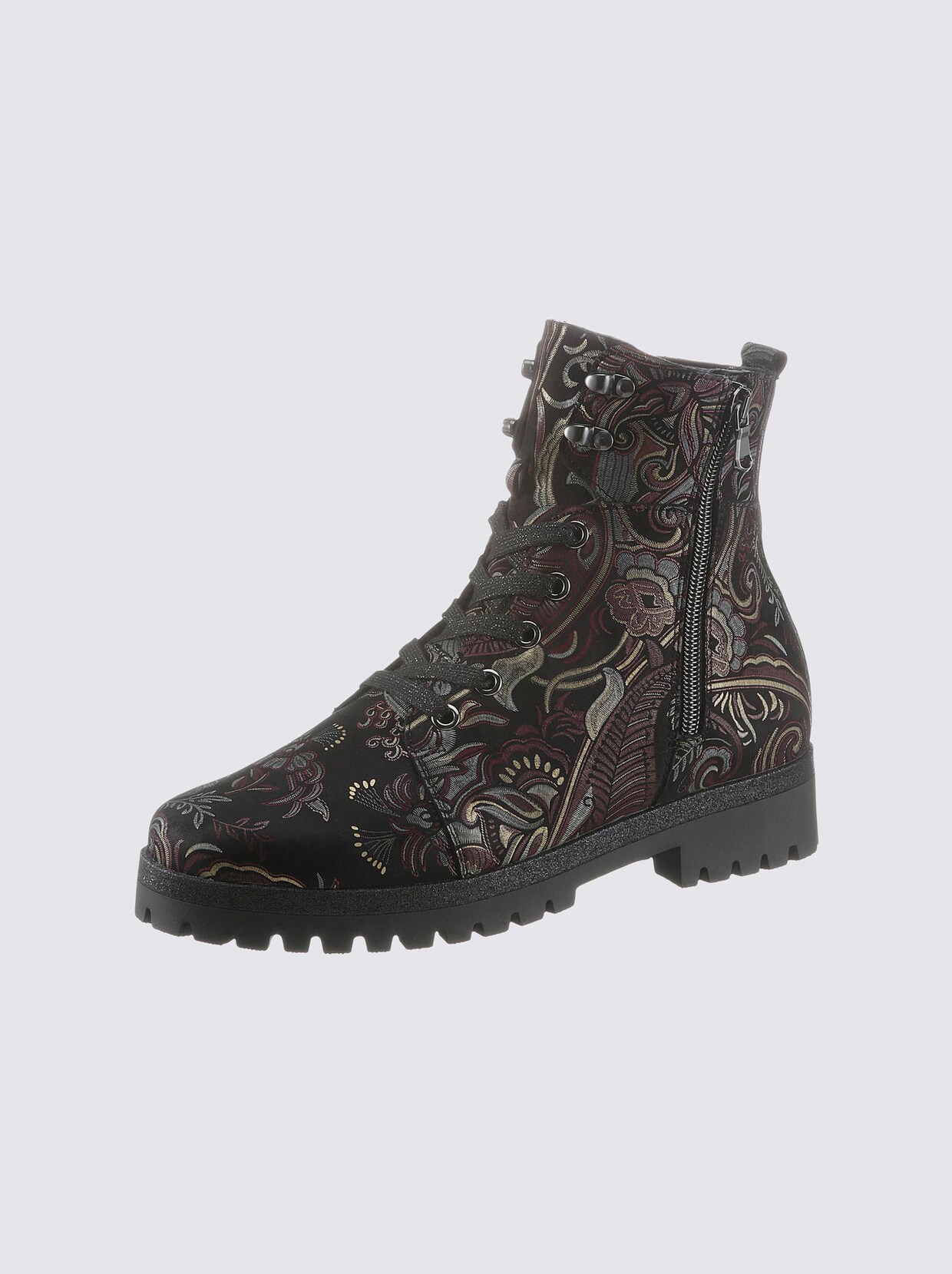 Waldläufer Stiefelette - schwarz-geblümt