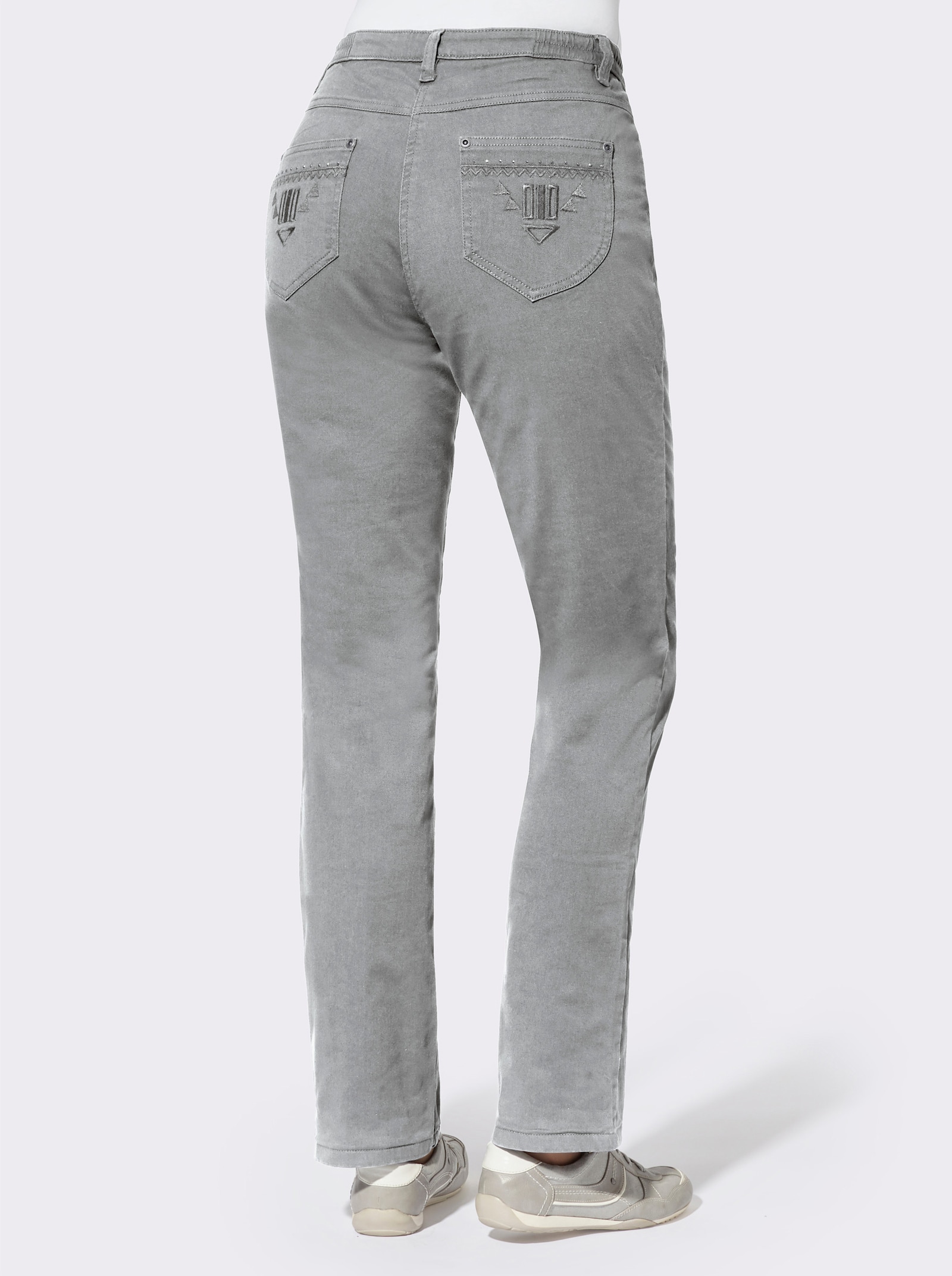 Jeans mit Metallplättchen-Deko - steingrau