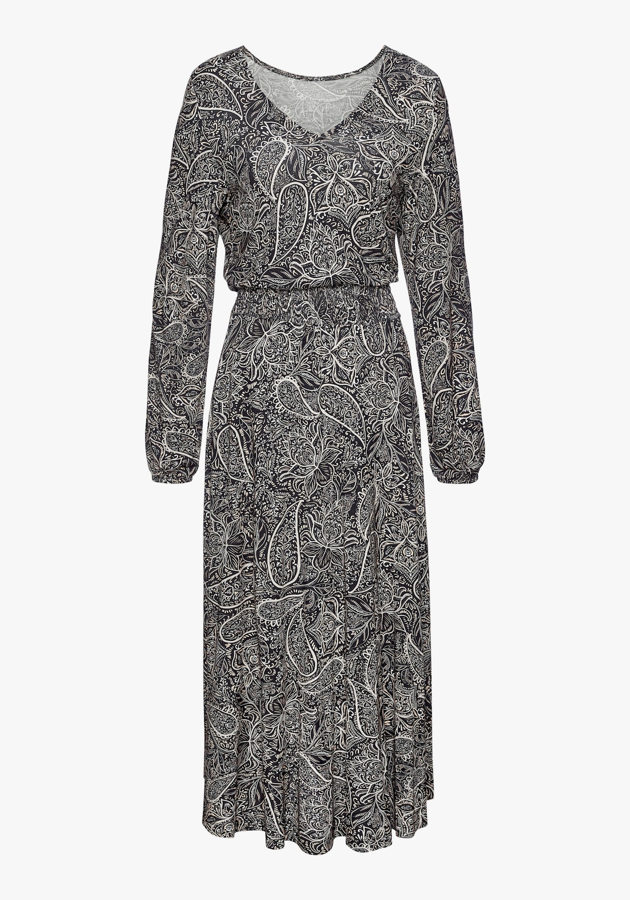 LASCANA Maxikleid - schwarz-creme-grau bedruckt