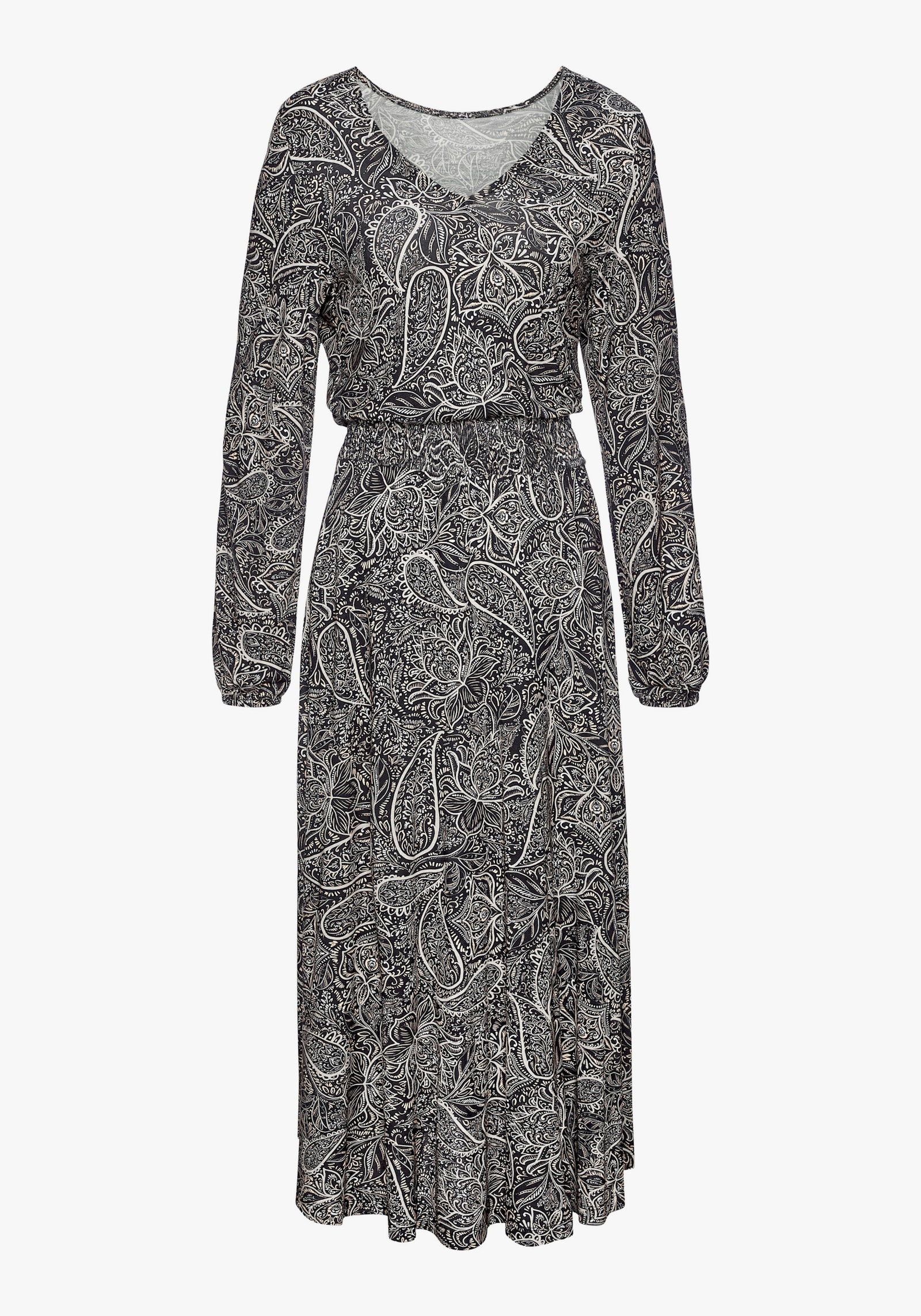 LASCANA Maxikleid - schwarz-creme-grau bedruckt