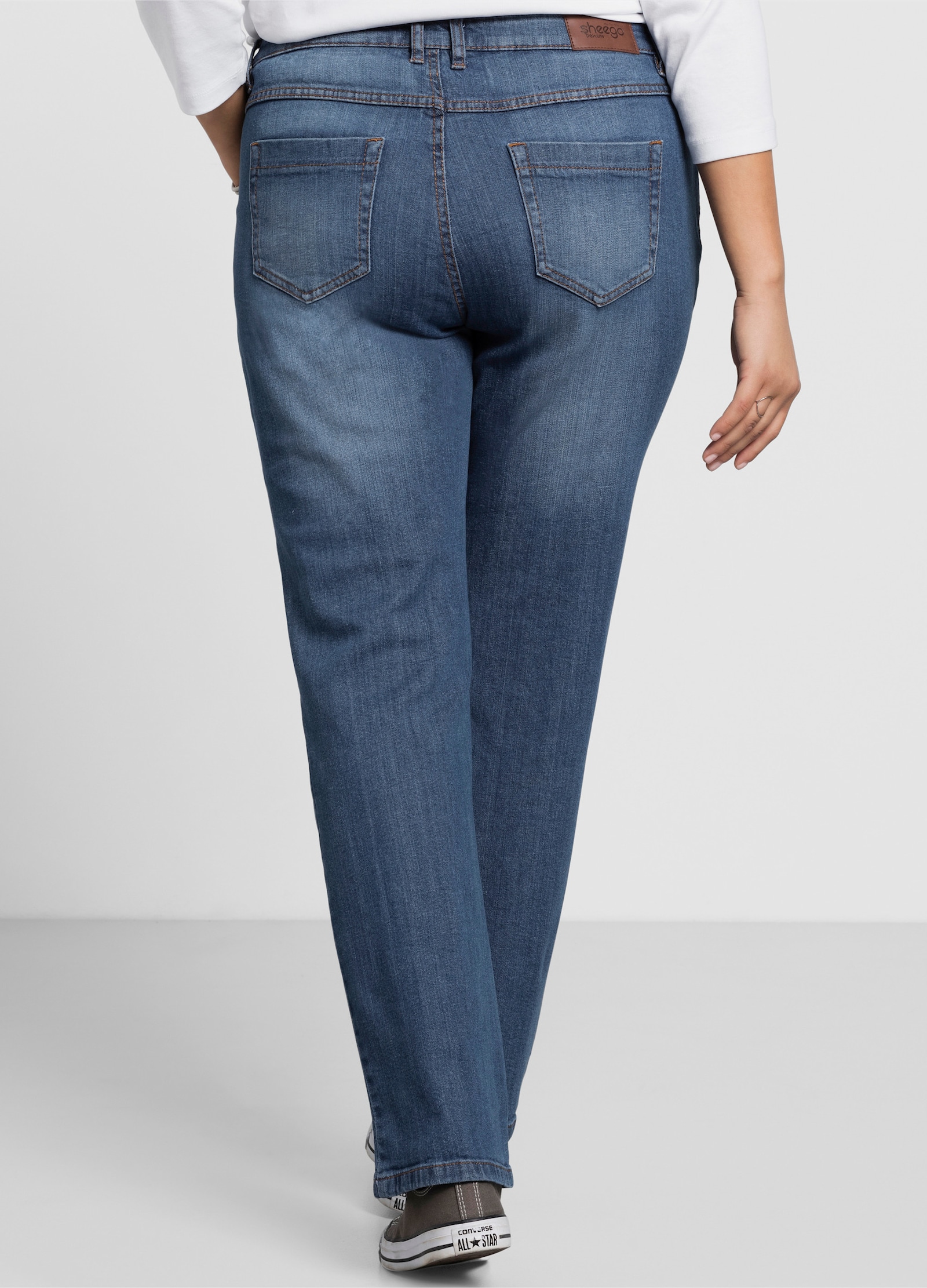sheego Gerade Jeans mit Used-Effekten - blue denim
