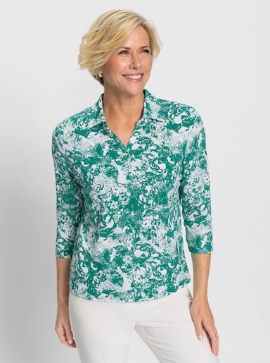 Poloshirt mit recyceltem Polyester - smaragd-weiß-bedruckt