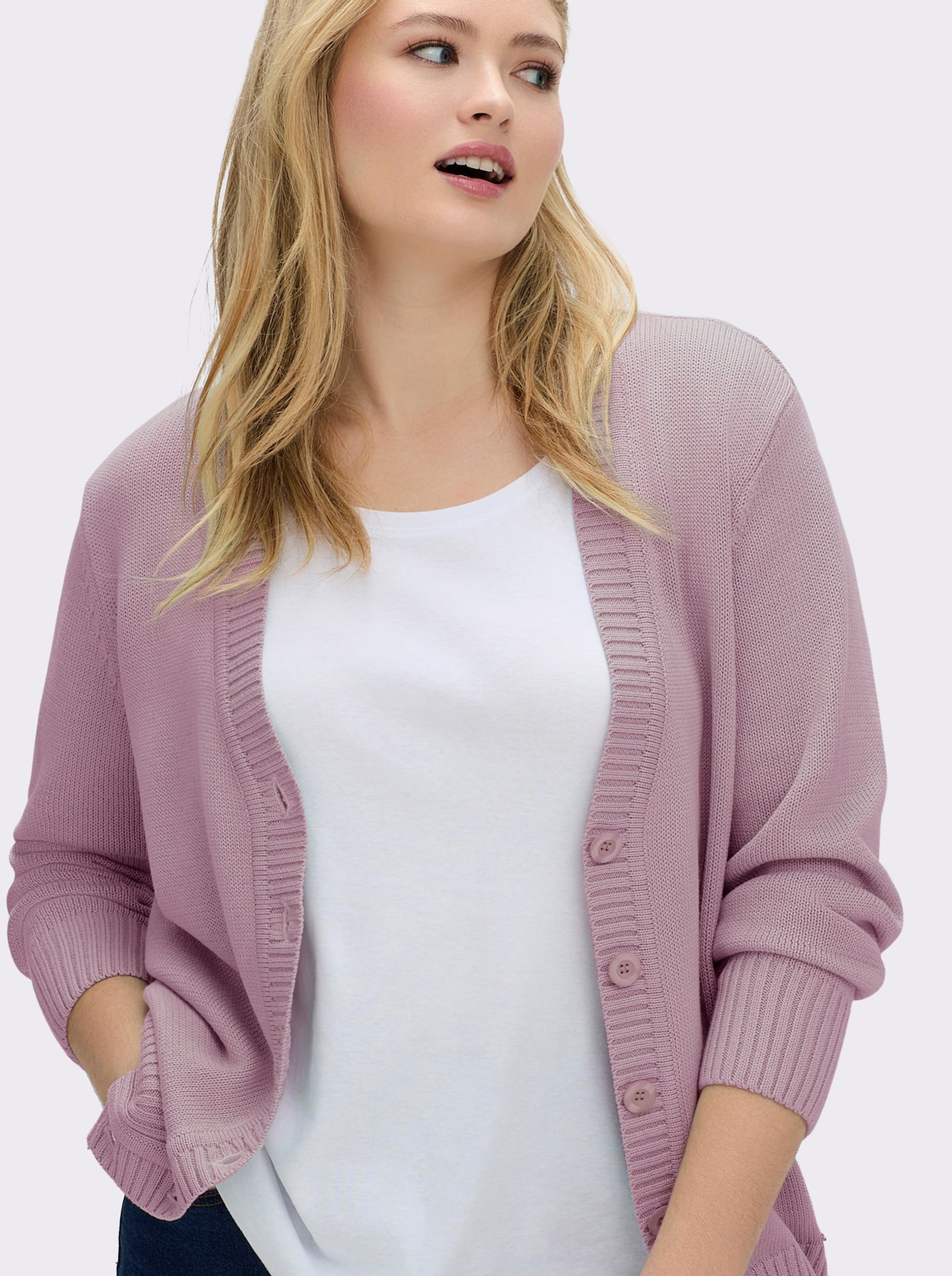 Strickjacke mit farblich abgestimmten Knöpfen - altrosé