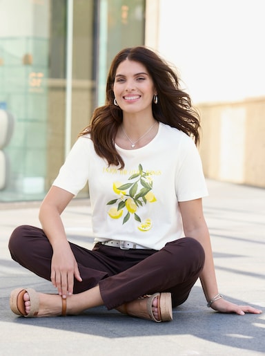 Kurzarmshirt mit Zitronen-Motiv - ecru-zitrone-bedruckt